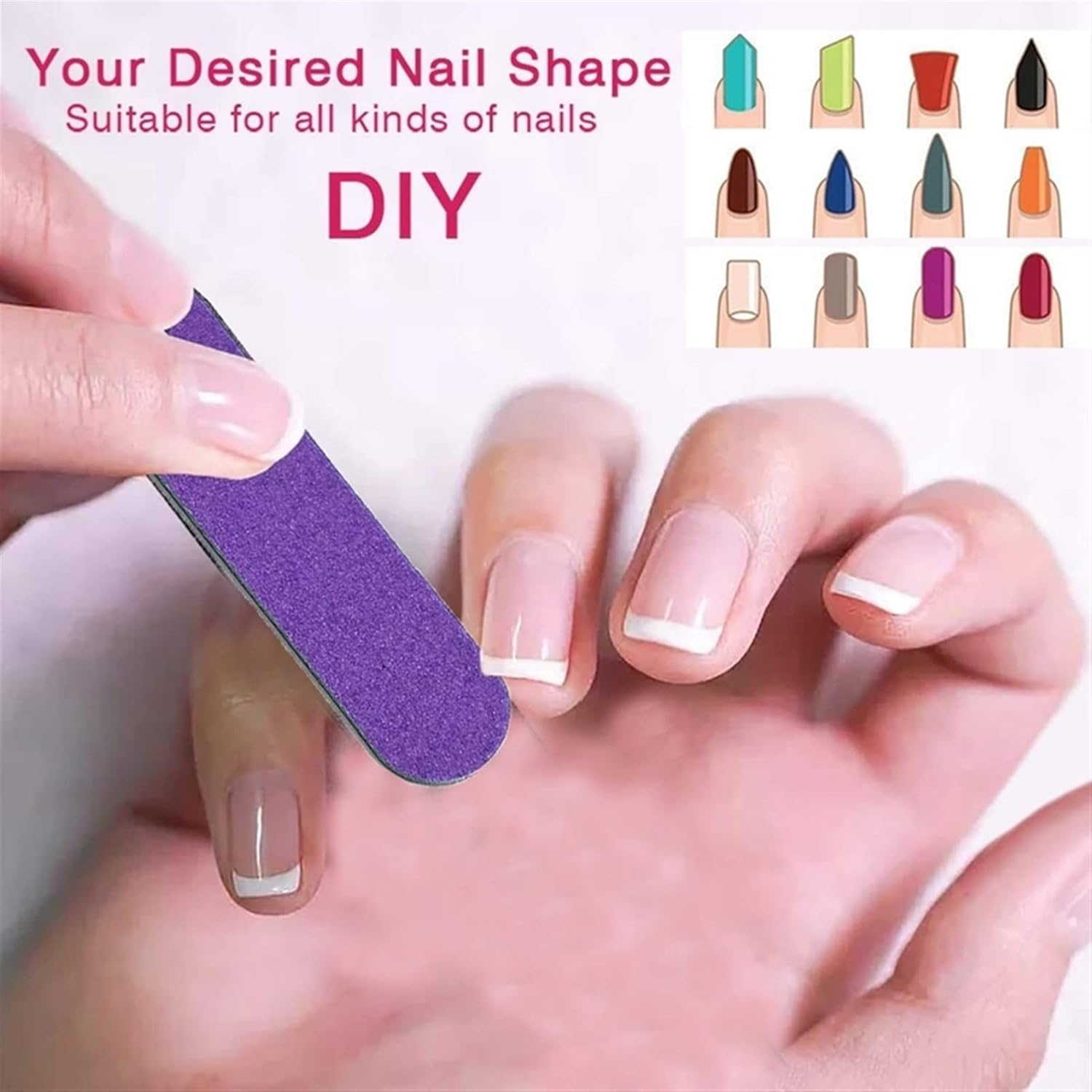 TRUSTTWO 100Pcs Nail File Double Side Buffer Trimmer Sandpaper Professional Nail Buffer Reusable Nail Trimmer Tools the New (Color : Purple)