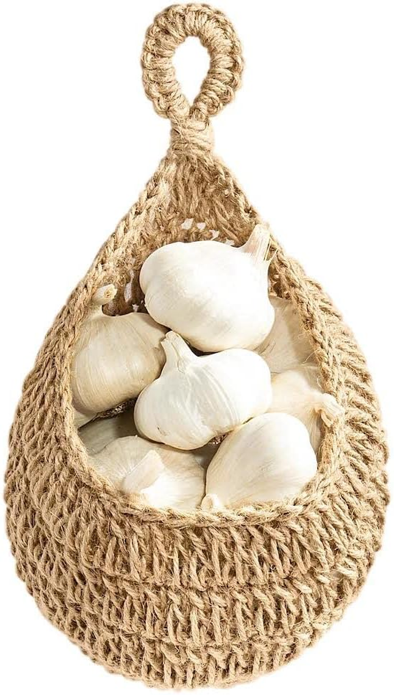 Crandek Boho Jute Hanging Basket - Wicker Hanging Fruit Basket for Fresh Produce Storage, Vegetable Keeper for Potato, Onion Garlic, Plant Holder - Handmade Kitchen Pantry Organizer (Small 6&times;10) image number 4