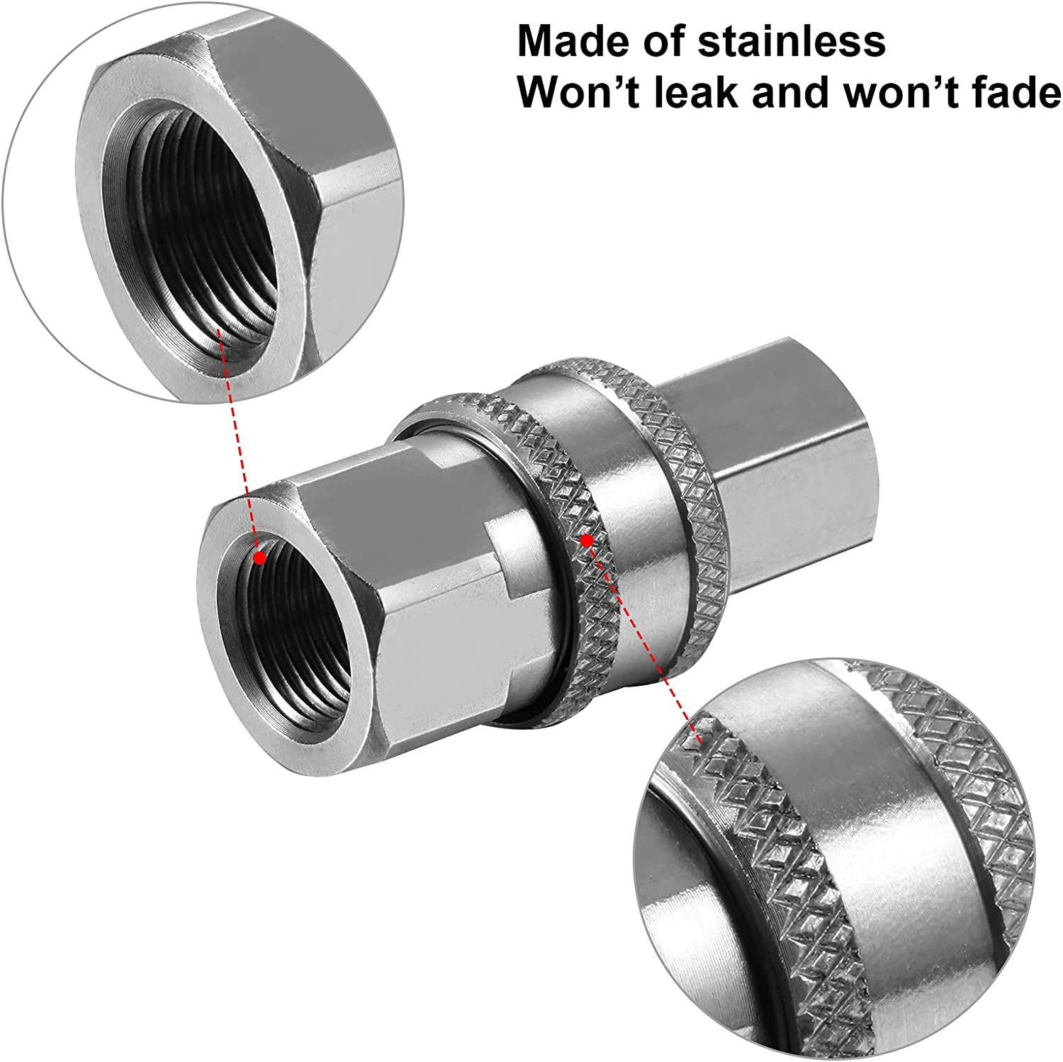 Hotop 4 Sets NPT 3/8 Inch Stainless Steel Male and Female Quick Connector Kit Pressure Washer Adapters Hose Quick Connector (Internal Thread) - Internal Thread image number 4