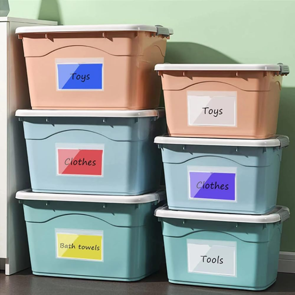 50Pcs Adhesive Label Holder Shelf Tag, Betterjonny 6X10Cm Self-Adhesive Clear Label with Top Open Plastic Drawers File Cabinet Storage Bins Label Holder for Office, Kitchen and Other Small Items image number 1