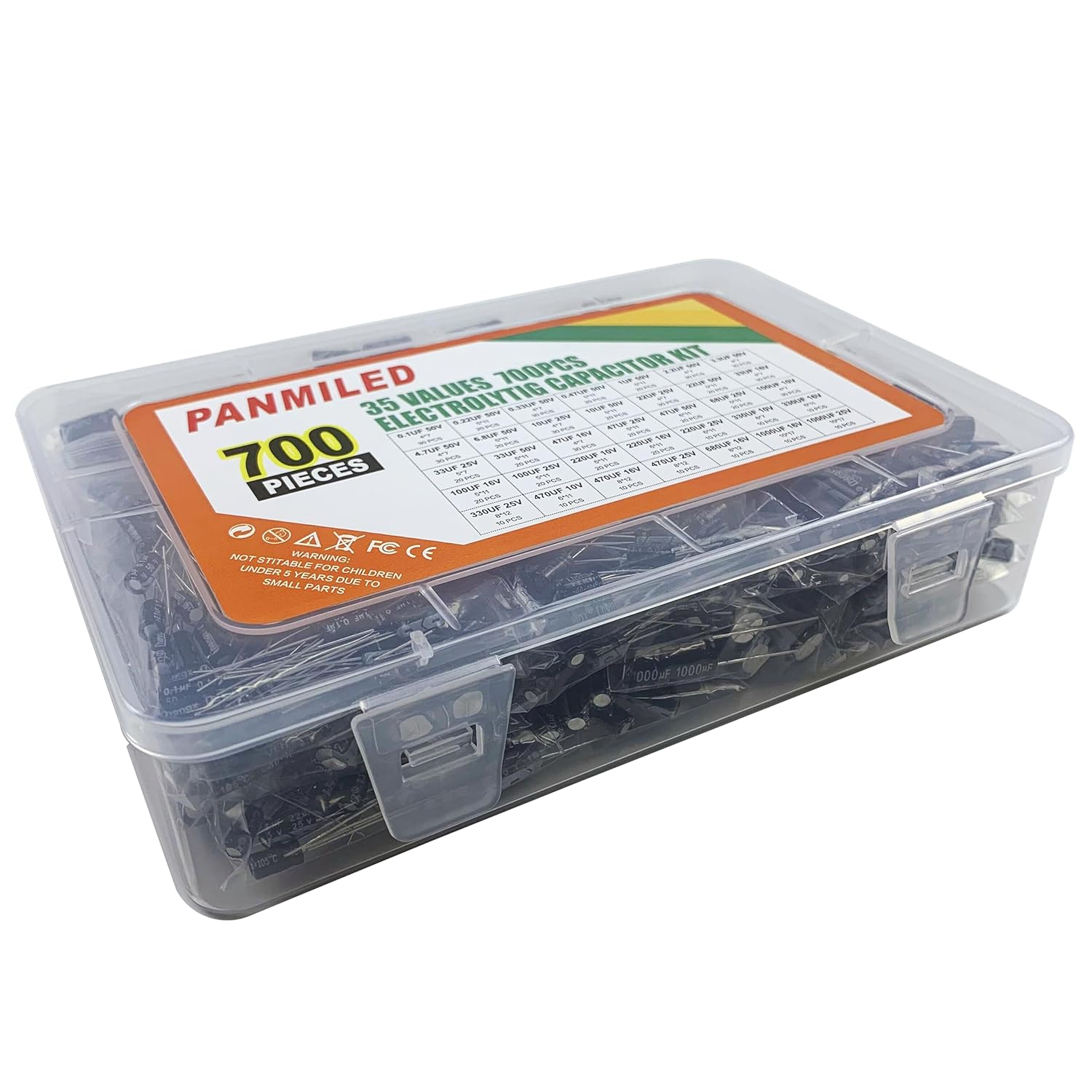 PANMILED 35 Values 700 Pieces Aluminum Electrolytic Capacitor Assortment Kit 0.1Uf-1000Uf 10V 16V 25V 50V Direct Insertion Aluminum Electrolytic Capacitor Series image number 5