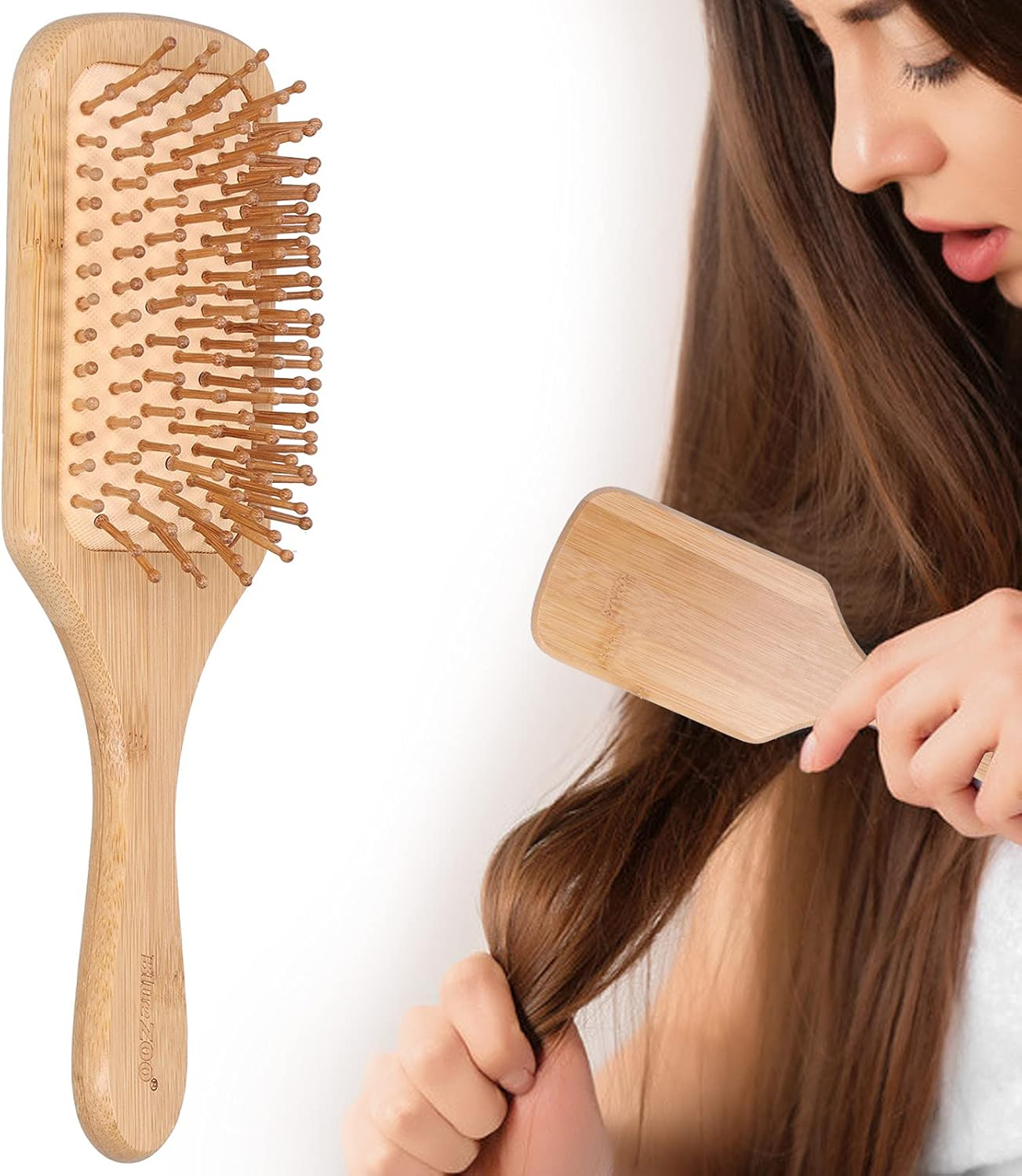 Bamboo Brush for Hair Growth, Detangle Tail Comb Instead of Brush Cleaner Tool Wooden Hair Brush Wooden Scalp Massager Paddle Hairbrush for Women Men Make Thin Long Curly Hair image number 3