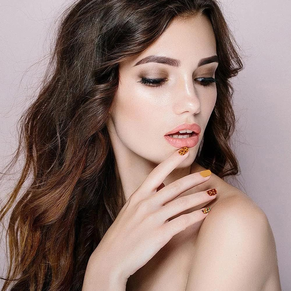 168 Pieces Nail Stickers Self-Adhesive Autumn Nail Stickers Maple Leaves Nail Foil Gold Leaves Nail Foil Autumn Thanksgiving Nail Art Stickers Design