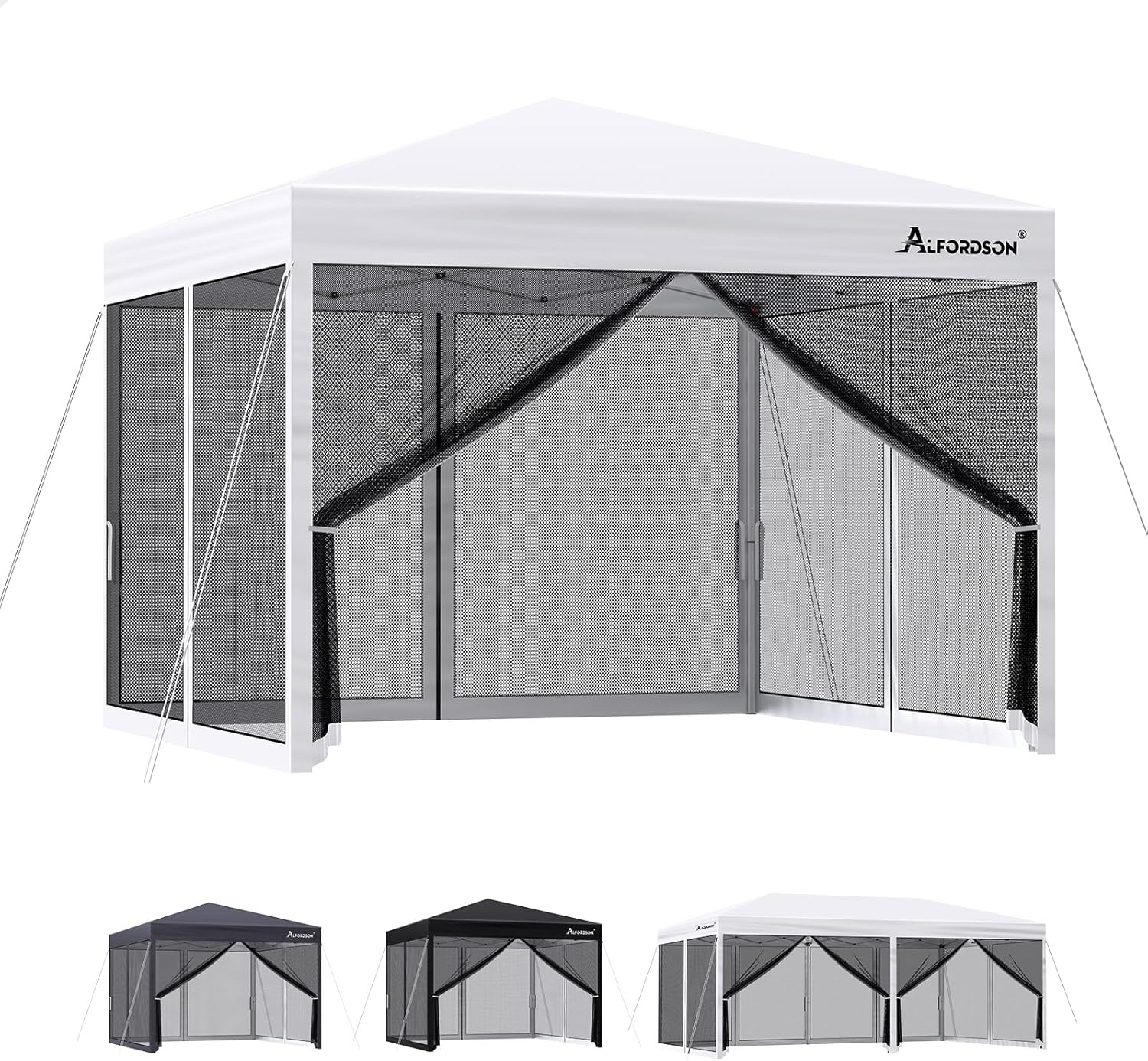 ALFORDSON Gazebo Marquee 3 X 3M with 4 Mesh Wall Panels and Pegs & Ropes, Easy Set-Up Canopy with Carry Bag, Camping Shelter Shade with Steel Frame for Wedding Party Pavilion, White image number 4