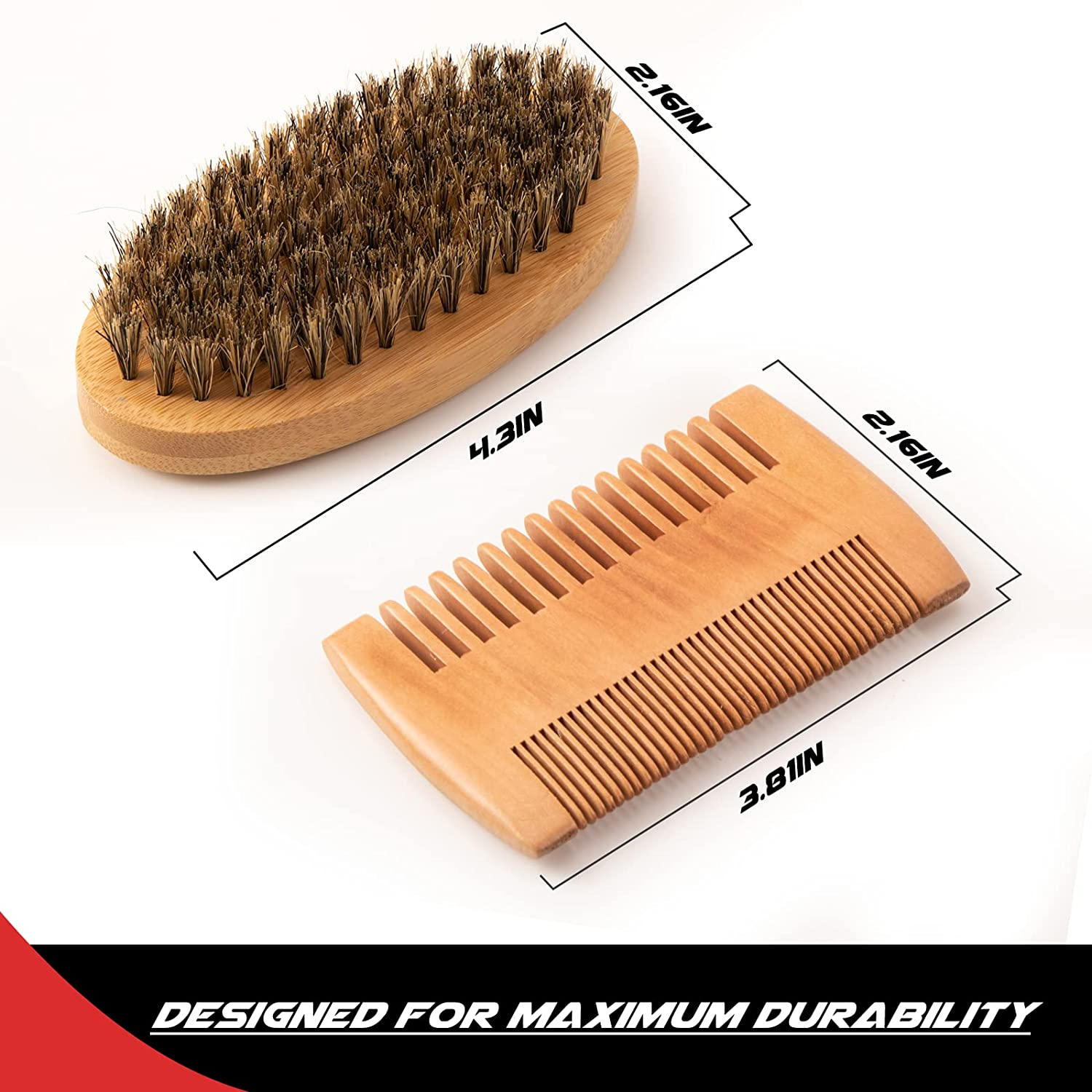 Beard Comb & Beard Brush Set for Men - Natural Boar Bristle Brush, Dual Action Wood Comb, and Travel Bag image number 3