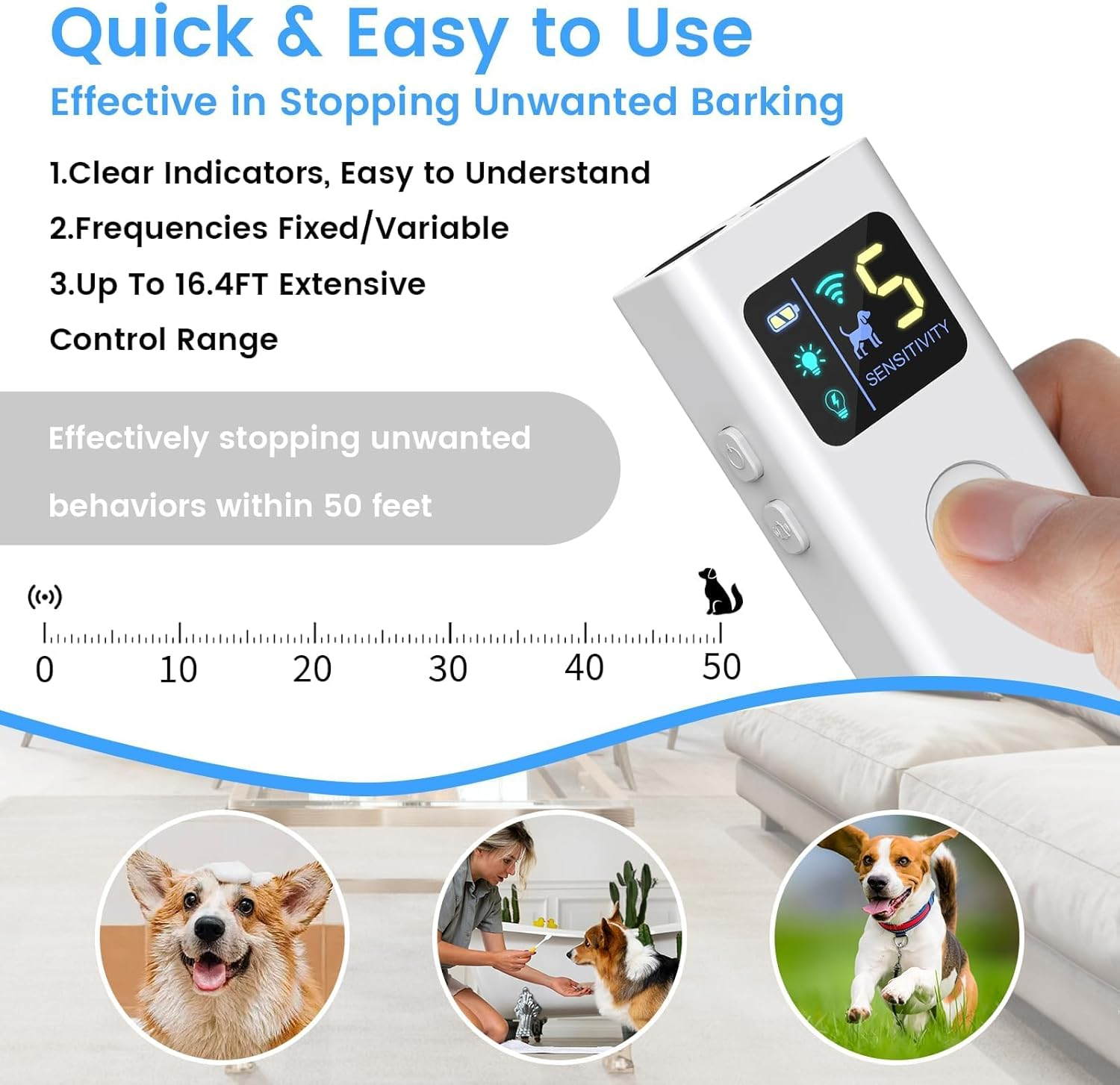 Anti Barking Device for Dogs, Multi-Functional Dog Bark Deterrent Devices up to 30 Ft Effective Control Range,3 Modes & LED Light Ultrasonic Dog Trainer,Safe for Human & Dogs image number 1