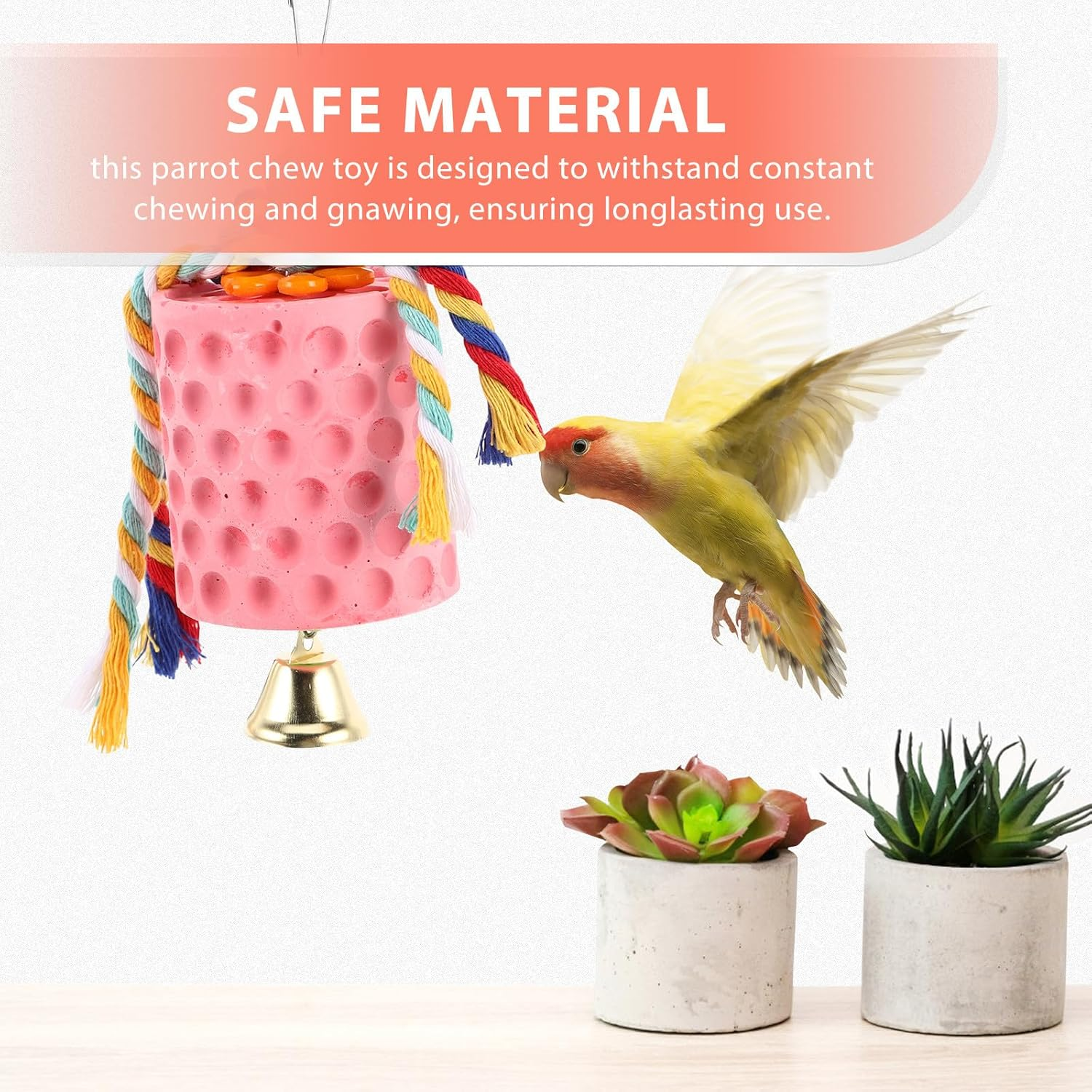 COHEALI Bird Beak Grinder with Bell Parakeet Mineral Block Natural Bird Grinding Stone Chewing for Parrots Cockatiels Conures and Small Pets image number 1