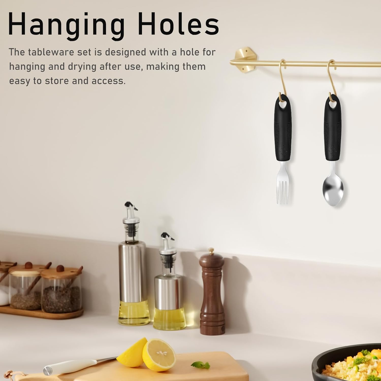 1 Set Adaptive Utensils Set Aid Silverware Stainless Steel Spoon Fork and Knives Self-Feeding Cutlery for Disabled Adults Elderly image number 5