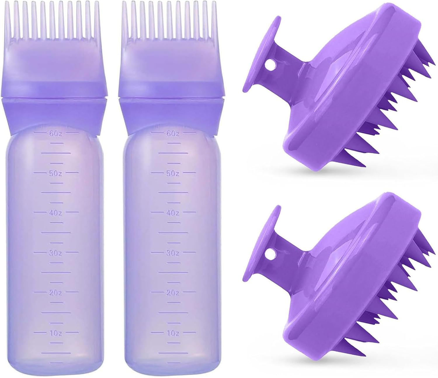 6 Oz Large Capacity Root Comb Applicator Bottle, Hair Dye Brushroot Comb Squeeze Applicator Bottles with Graduated Scale for Salon Hair Coloring Dyeing Scale for Home DIY Use. (White, 4 Pcs)