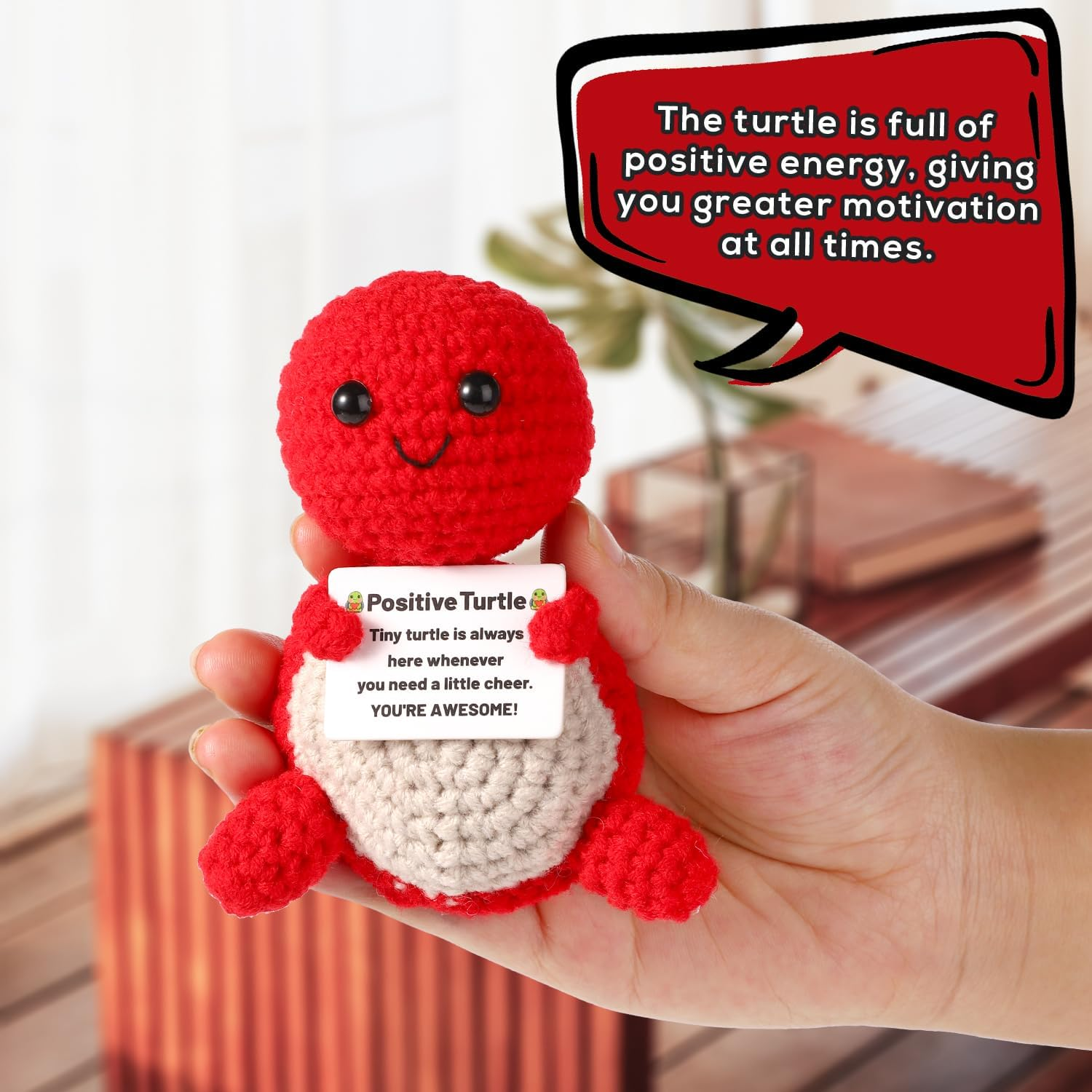 Positive Turtle, Mini Knitted Turtle Positive Turtle Crochet Positive Crochet Animals Knitted Wool Doll Crochet Turtle for Motivational Gift Party Decoration(Red) image number 2