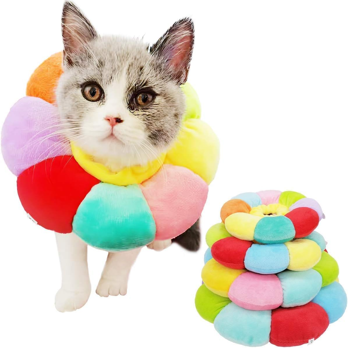 Weyeena Cat Small Dog Recovery Collar, Cute Neck Cone after Surgery, Adjustable Pet E Wound Healing Protective Surgery Elizabethan Collars for (Multicolour, M) image number 4