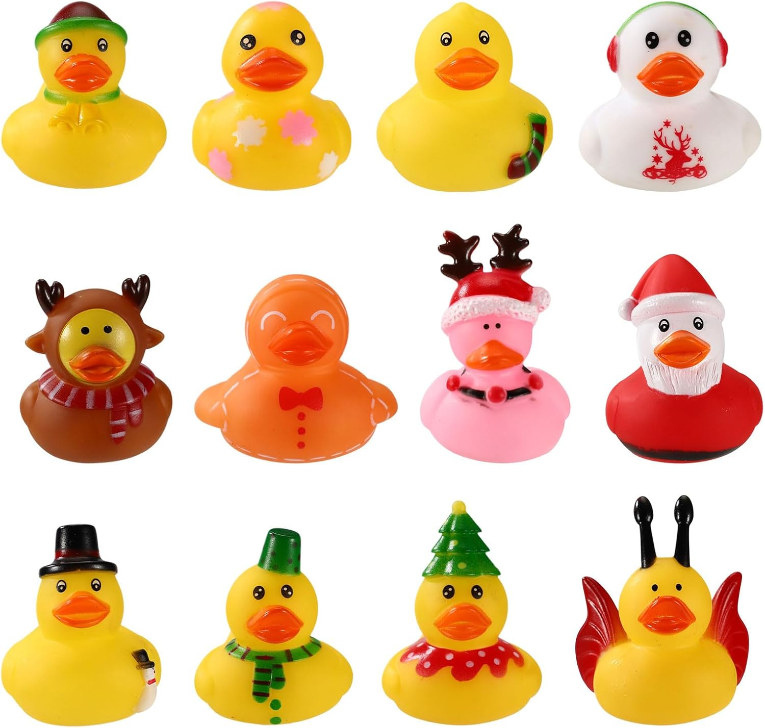 12Pcs Small Ducks, Rubber Adorable Assorted Tiny Christmas Ducks Funny Christmas Themed Rubber Toys Suitable for Office Home Party Decoration Supplies image number 1