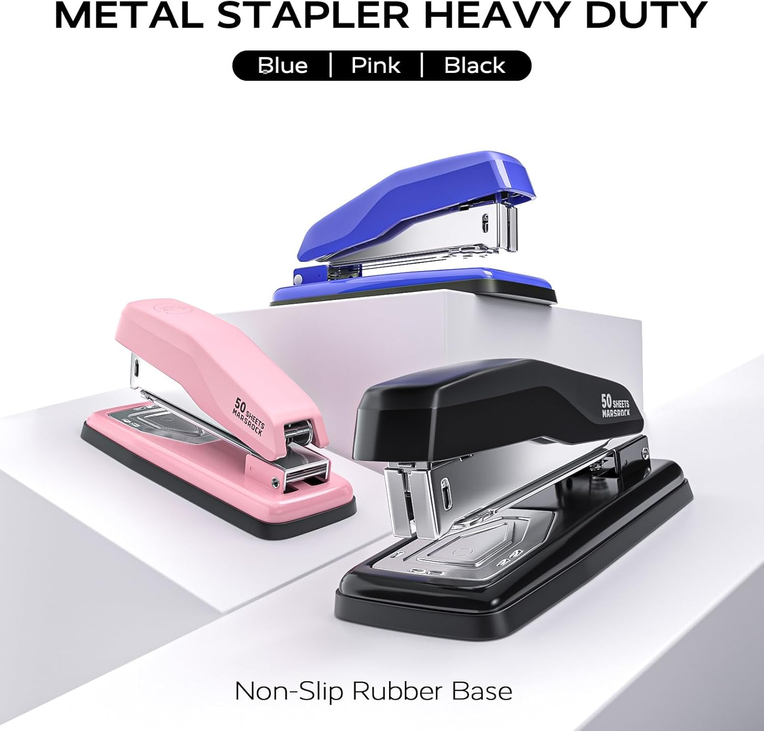 Desktop Stapler, Swing-Arm Swivel Stapler, 50 Sheet Capacity, 2000 Staples and Staple Remover, Rotatable Heavy Duty Staplers for Office, Home, Classroom, Booklet, Book Binding,Black image number 6