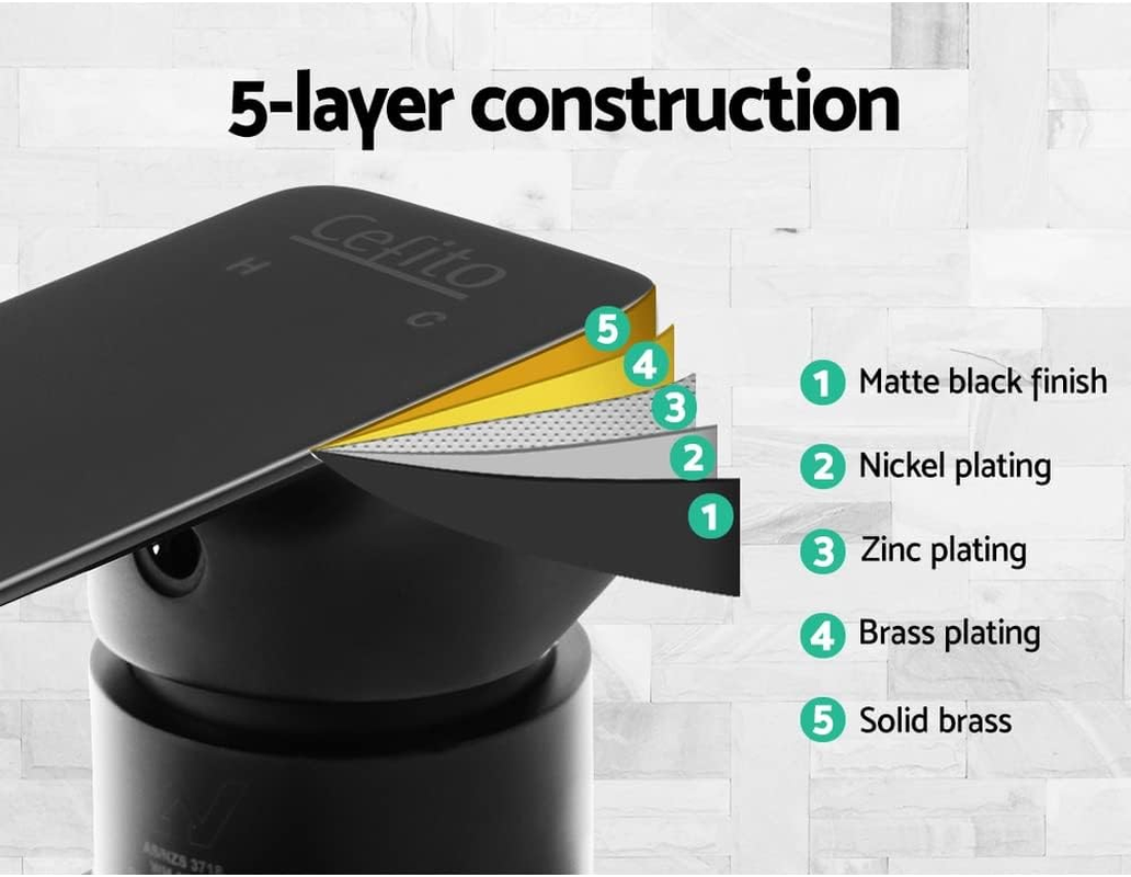 Cefito Shower Tap, Square Mixer Showers Faucet Head Showerhead Tap Bath Accessories Bathroom Toilet Set Kitchen Fixtures Wall, Leak-Resistant Solid Brass Body Black image number 2