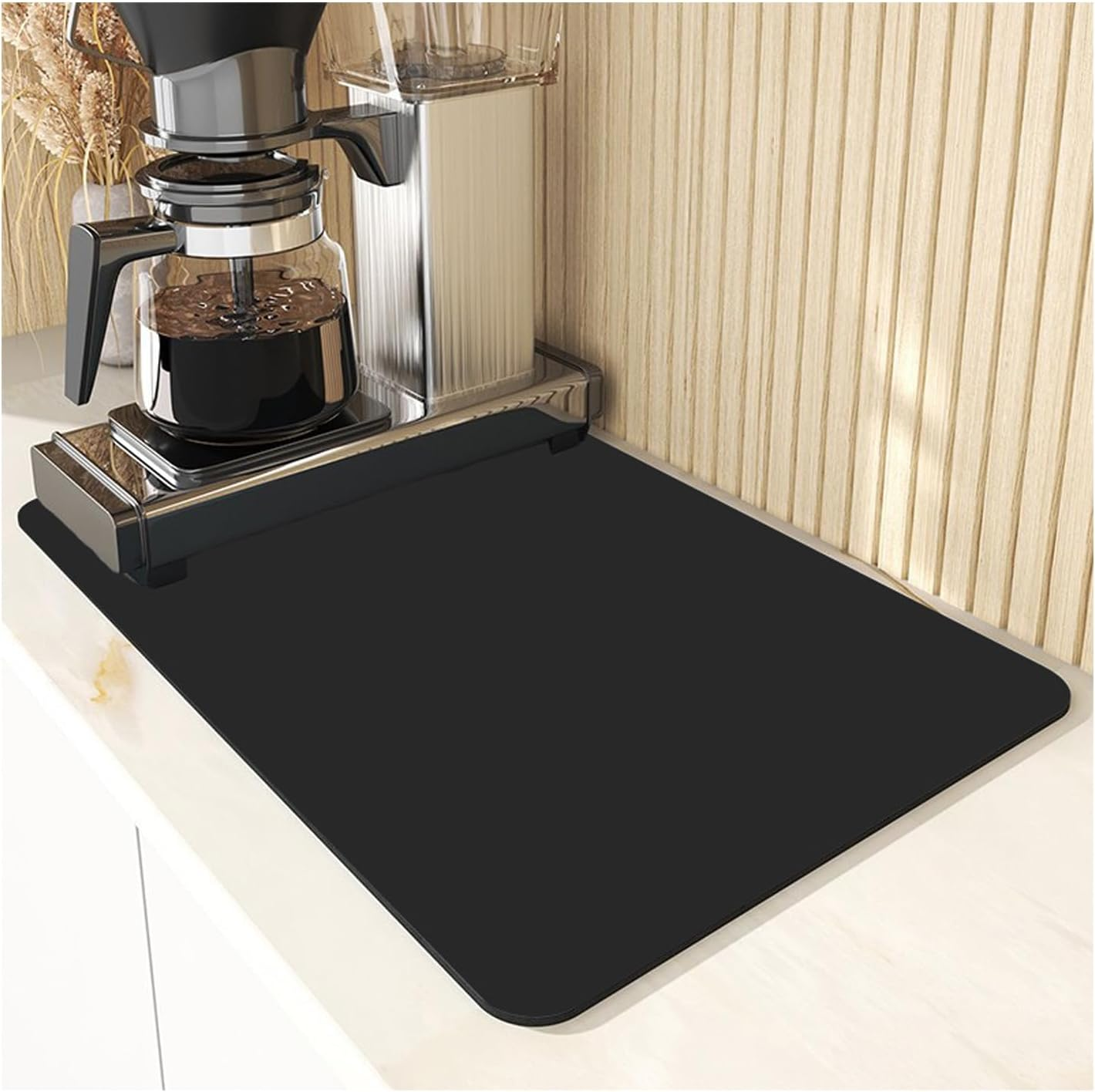 Coffee Mat - Coffee Bar Mat for Countertops | Coffee Bar Accessories Fit under Coffee Maker Espresso Machine | Absorbent Hide Stain Rubber Backed Dish Drying Mat for Kitchen Counter | 16"X24" (Black) image number 5