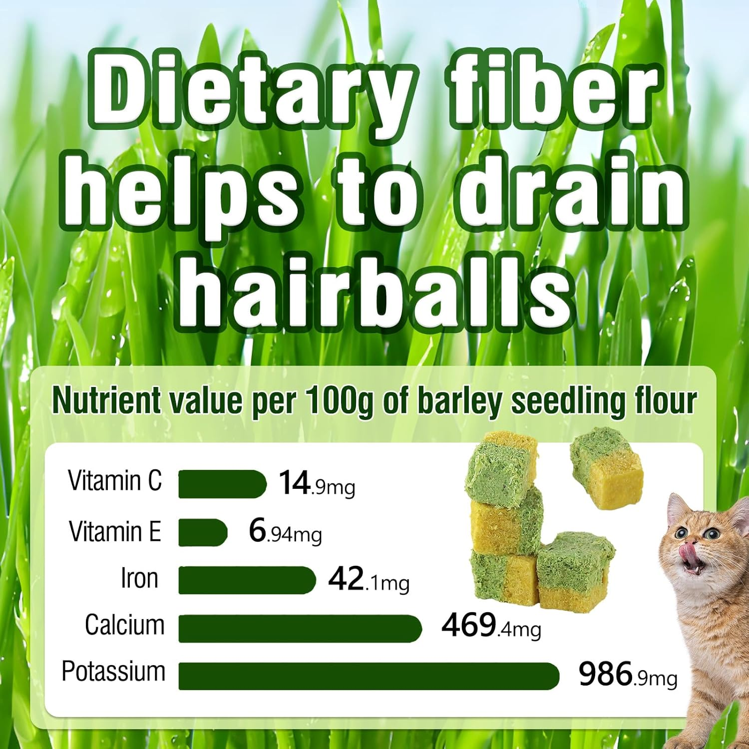 JJW Freezed-Dried Cat Grass Treats, Catgrass Egg Yolk Duo Bites, Cat Dental Treats for Hairball Control and Healthy Coat, Cats Teething Stick (60G, Egg Yolk) image number 3