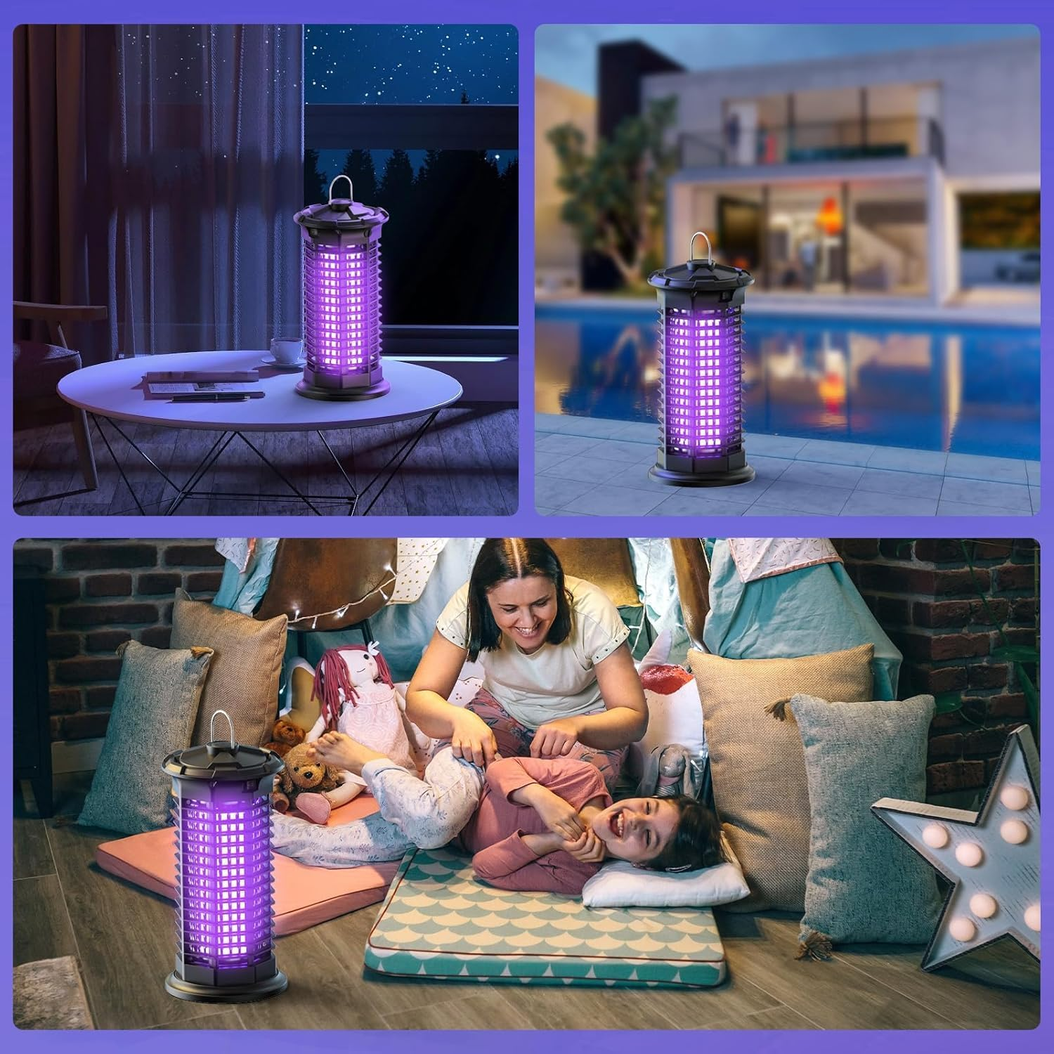 Bug Zapper Outdoor,Fly Traps for Indoors,4200V High Powered Mosquito Repellent Outdoor Patio, with Switch 15W Light Mosquito Zapper for Indoor, Kitchen, Patio, Backyard and More (Black) image number 3