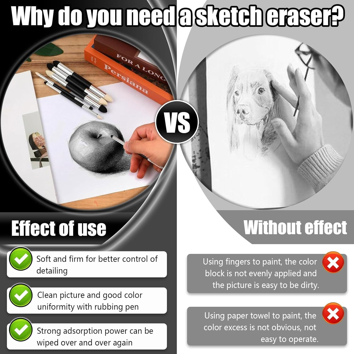 Sketch Brush, 4 Pcs Blending Sponge Pen, Artist Blending Sponge Pen for Highlighting, Shadowing, Detailing, and Correcting Drawings image number 3