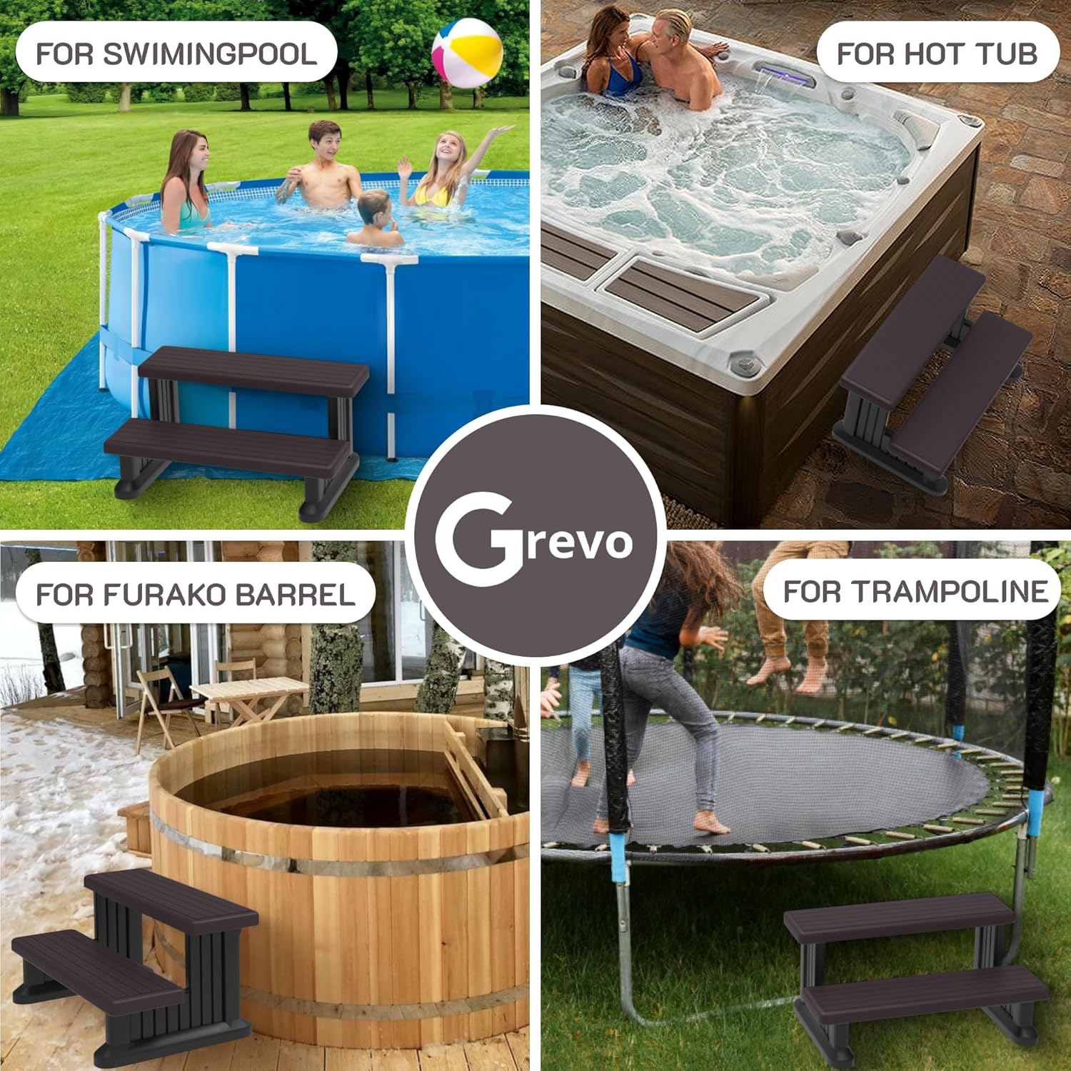 GREVO Hot Tub Steps Spa Steps for round or Straight Sided Spa (Brown)