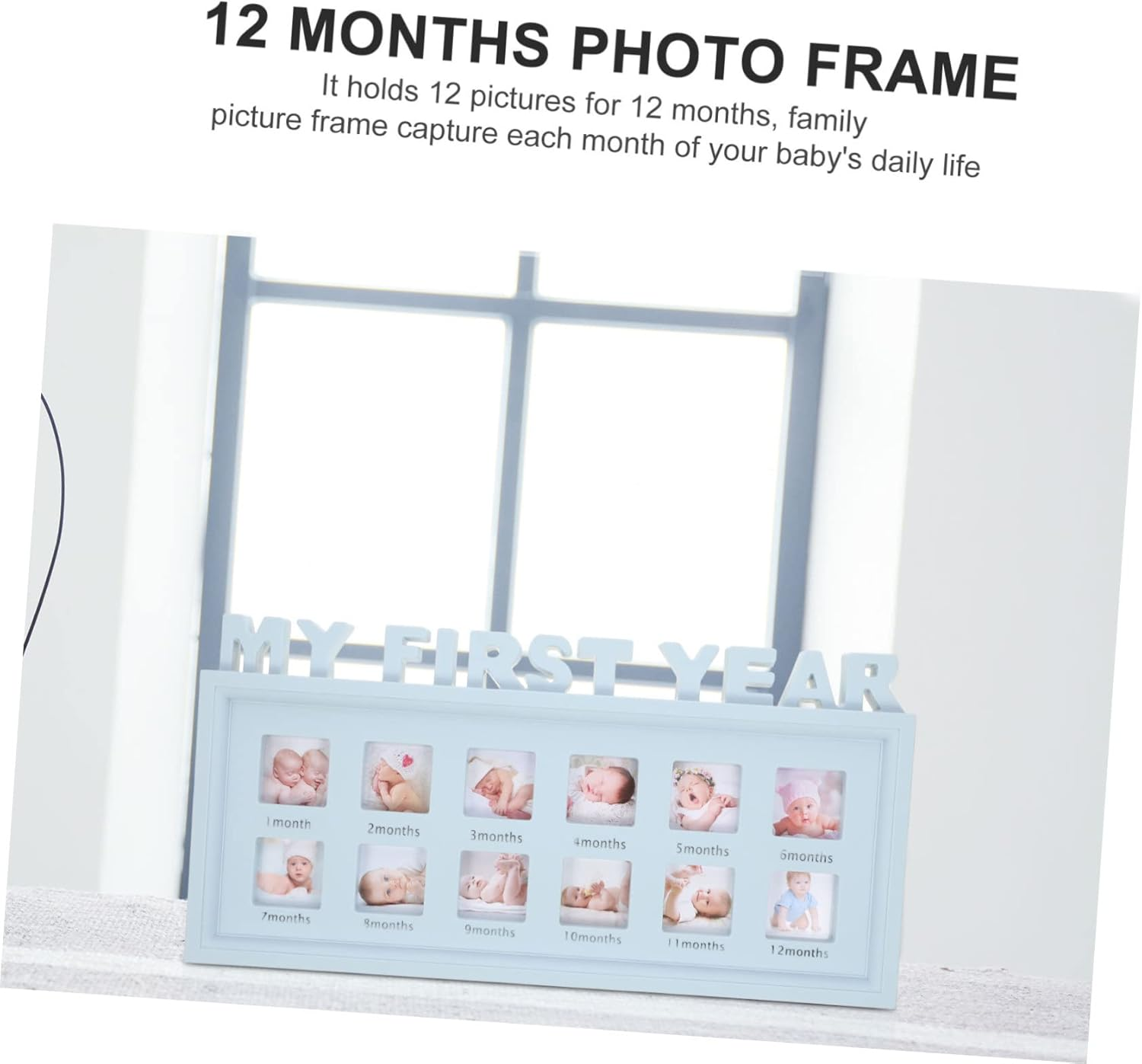 MERRYHAPY Keepsake Photo Frame for Months Growth Milestone Photo Holder for Newborn Shower Decorations Creative Display for First Year Memories