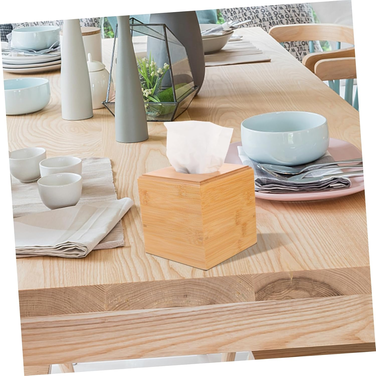 MAGICLULU Wooden Square Roll Paper Tissue Box Holder Sliding Base, Desktop Tissue Storage Dispenser for Living Room and Bathroom image number 4