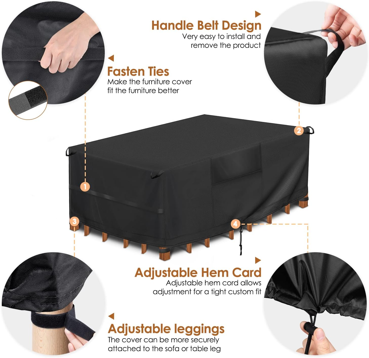 AUTOWT Patio Furniture Set Cover, Waterproof Uv-Resistant Lawn Patio Seat Cover, Heavy Duty 420D Polyester Oxford Cloth Outdoor Bench Sofa Cover, Rectangular Protective Cover for Garden Furniture image number 3