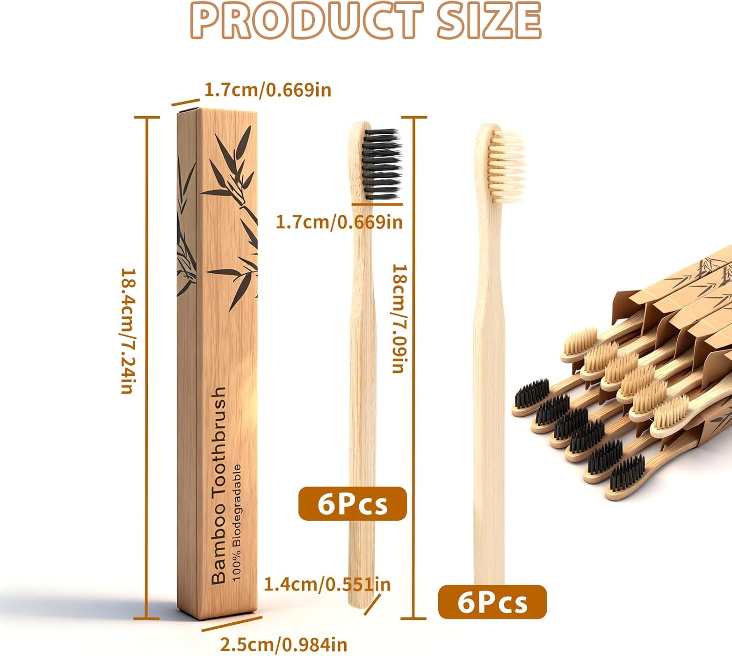 12 Pcs Bamboo Toothbrush, Bamboo Charcoal Tooth Brush Eco Friendly with Soft Bristles Wood Tooth Brushes Biodegradable Recyclable, Oral Care Set for Home Travel Camping image number 3