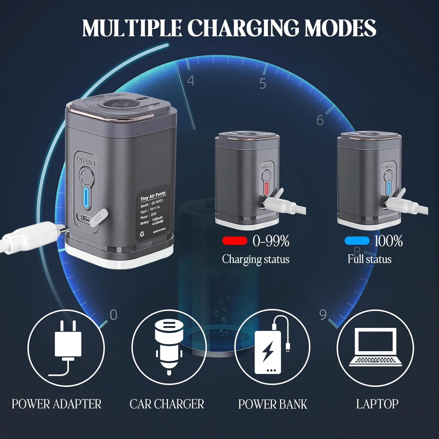 Portable Air Pump ，Ultralight Inflator with Led Light ，Quick Inflate Deflate for Air Mattress, Air Bed, Pool Toys, Floats, Swimming Ring, Vacuum Bags, Inflator image number 5