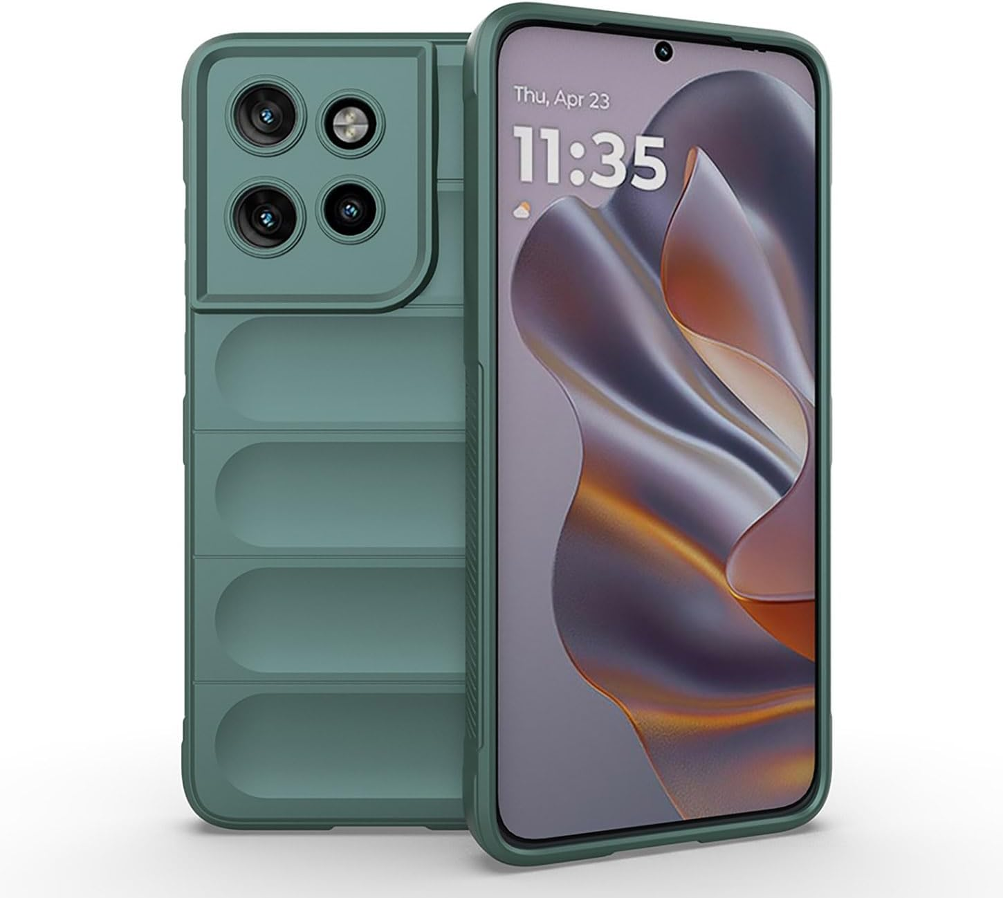 ILING Case for Motorola Edge 50 Neo, Shockproof Wave Pattern and Airbag Design Soft Liquid Silicone Skin Feel Frosted TPU Bumper Ultra-Thin Phone Case Cover (Green) - Black image number 2