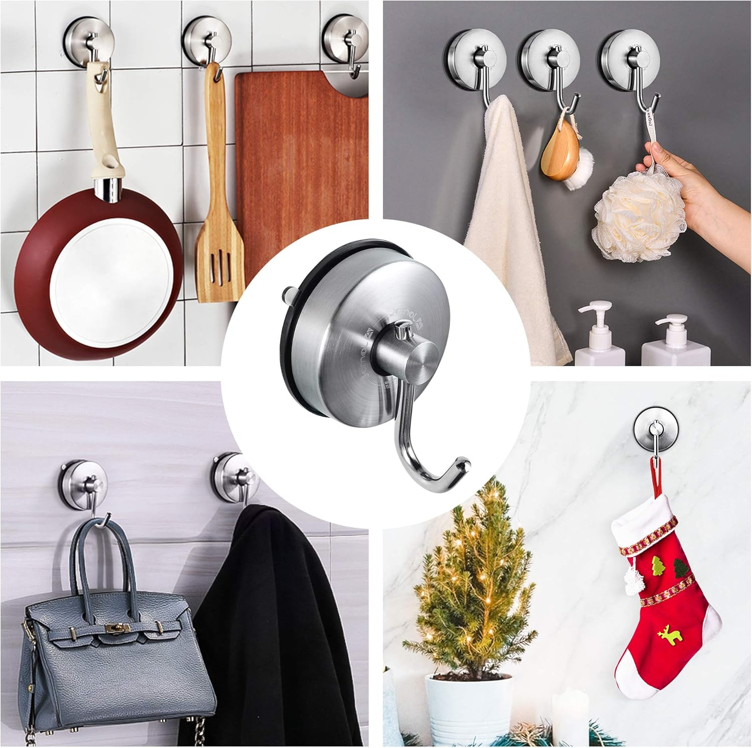 JOMOLA Suction Cup Shower Hook for inside Shower Towel Hooks with Suction Cup Holder Kitchen Utensil Storage Organizer for Bathroom Towel Hanger Stainless Steel Brushed Finish, 2PCS image number 3