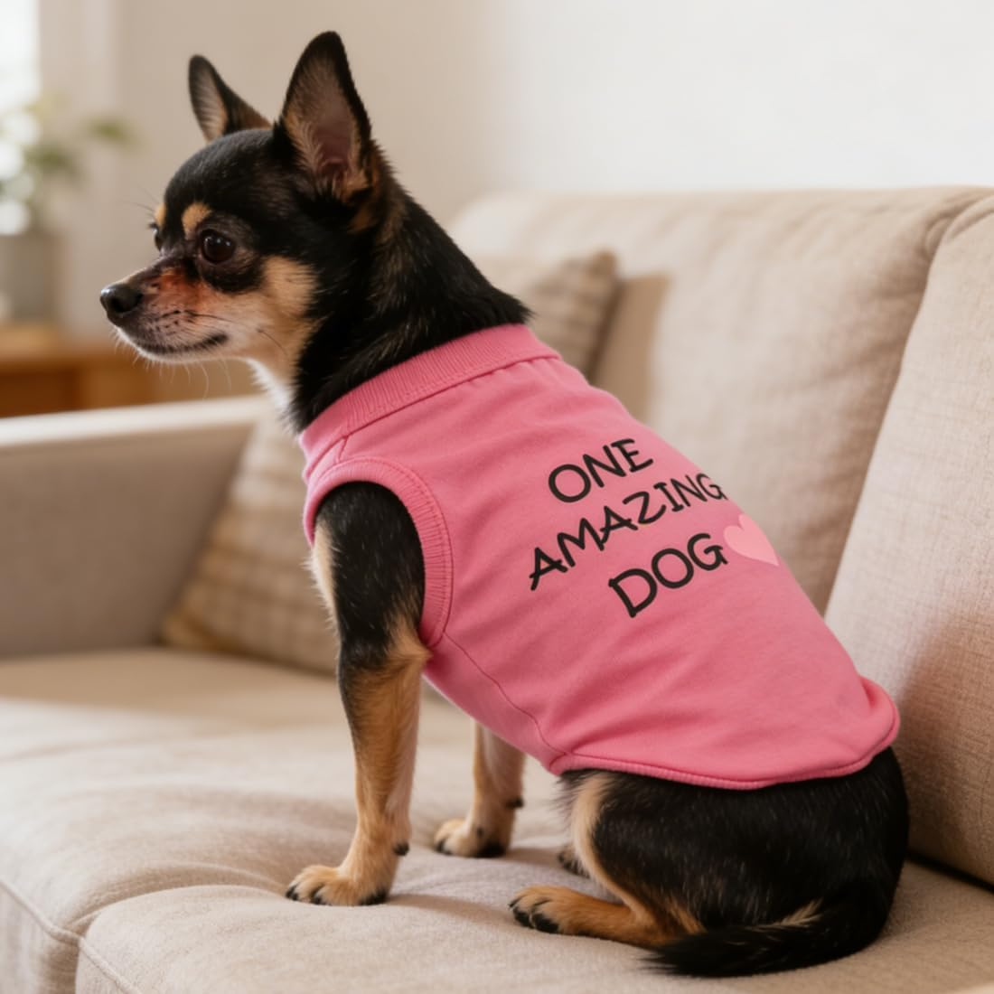 One Amazing Dog Print Cotton Doggy Vest, Funny Wording Girl Dog Shirts, Hot Pink Tank Top Clothes for Dogs Cats Puppies (Neck Girth 12.99'') image number 4