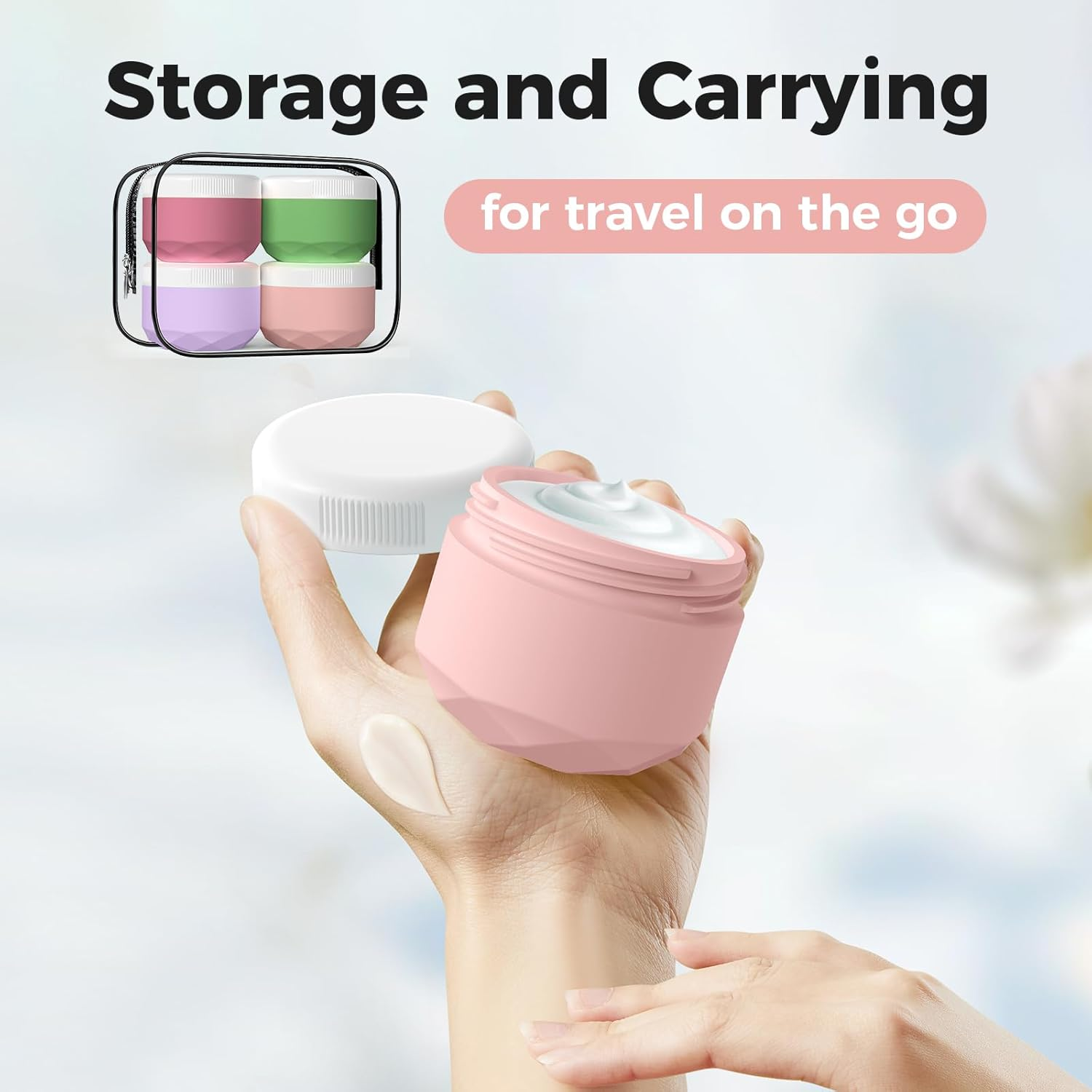 Silicone Travel Containers for Toiletries, BPA Free TSA Approved 1Oz Jars, Leak-Proof Essentials with Lid for Cosmetic Face Hand Body Cream image number 6