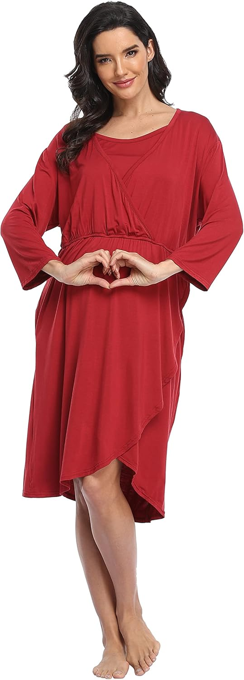 Kimono Art 3 in 1 Delivery Gown/Labor and Delivery Nightgown/Maternity Dress/Nursing Sleepwear for Hospital image number 6