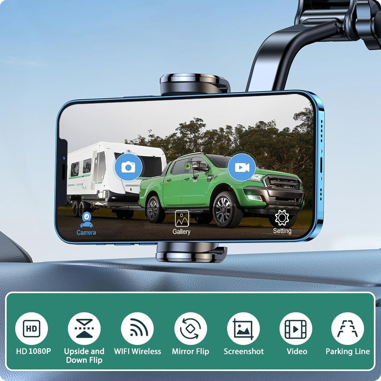 Wifi Car Backup Camera, HD 1080P Reverse/Rear View Camera, 175 Degree Wide Angle, Night Vision Back up Camera for Iphone for Ipad for Android Phones for Car Pickup SUV Sedan