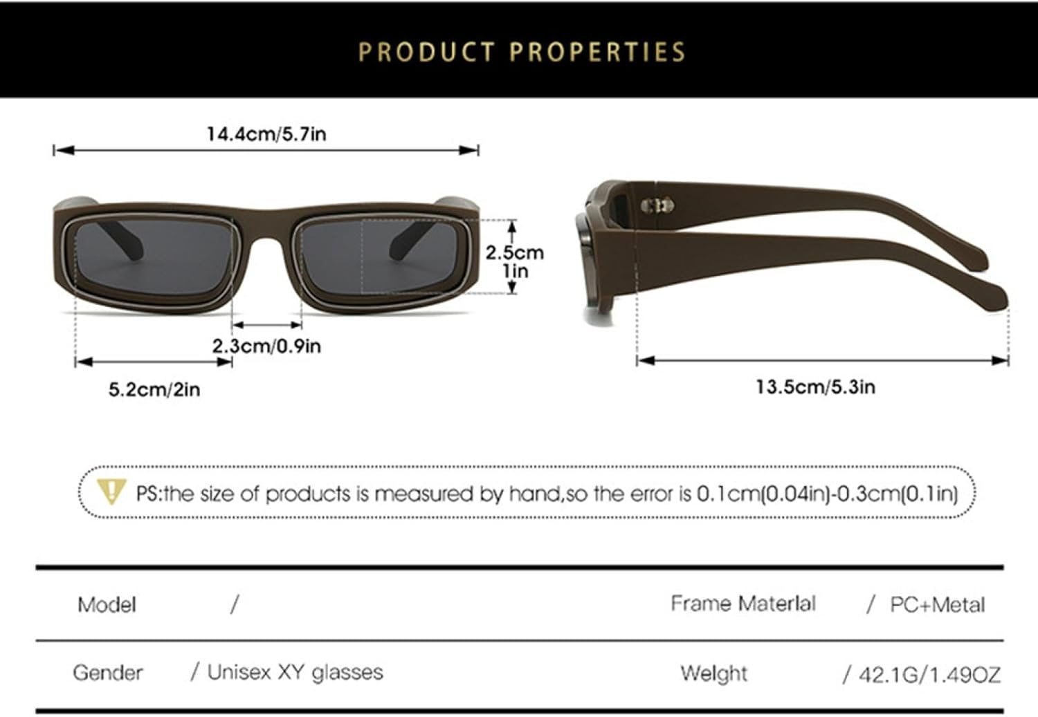 JRLLFD Small Rectangle Punk Sunglasses Men Luxury Vintage for Male Retro Shades Uv400 - C1Browngray image number 3