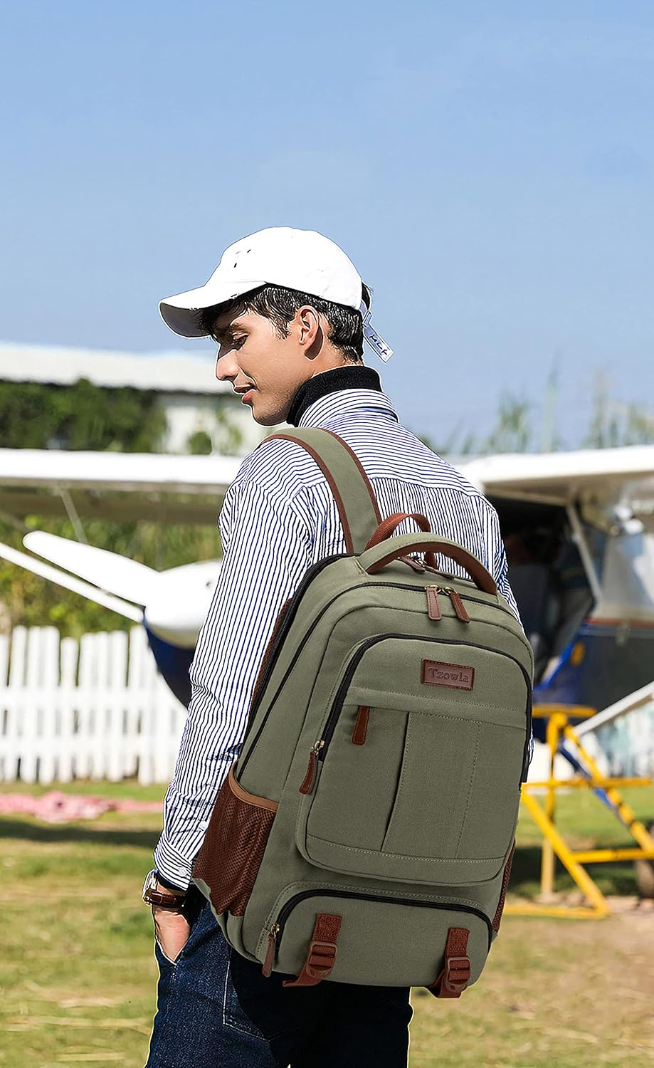 Tzowla Canvas Laptop Backpack,School Backpack for Men Women,Anti-Theft Travel Rucksack Fits 15.6 Inch Laptop, Bookbag with USB Charging Port image number 2