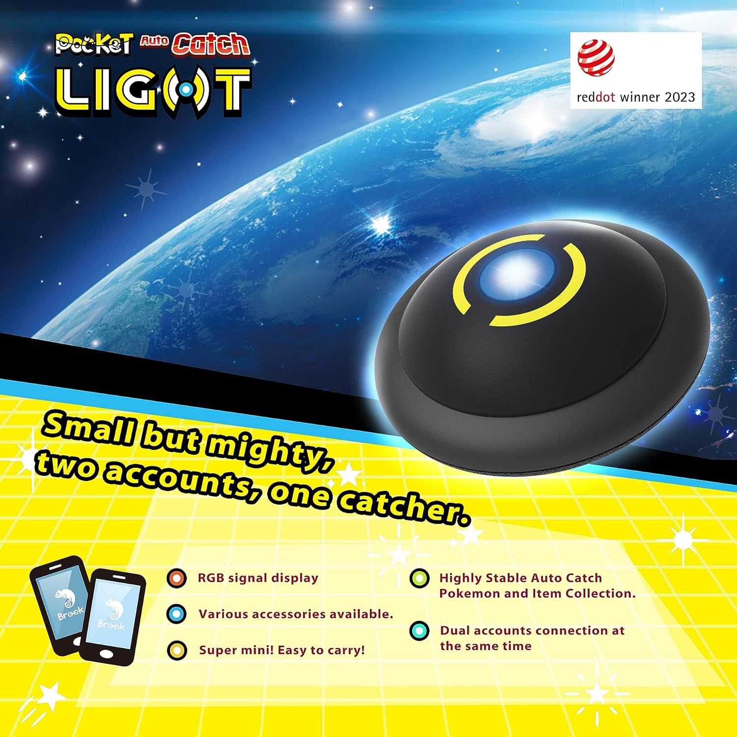 Brook Pocket Auto Catch Light - Dual Accounts Portable Version of Auto Catcher, the Smallest Auto Catch Accessory as Airtag, 2P Auto Catching Pokemon Go Accessory [Video Game] image number 1