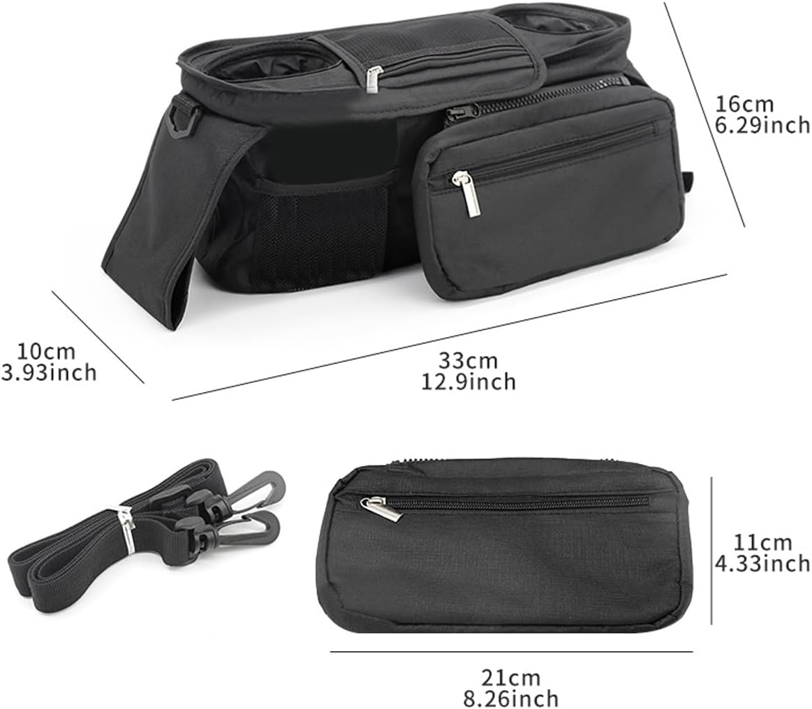 AIMALL Universal Baby Stroller Organiser Bag with Cup Holders &ndash; Waterproof Oxford Cloth Hanging Storage Basket with Zipper Pouch for Trolley and Pushchair image number 4