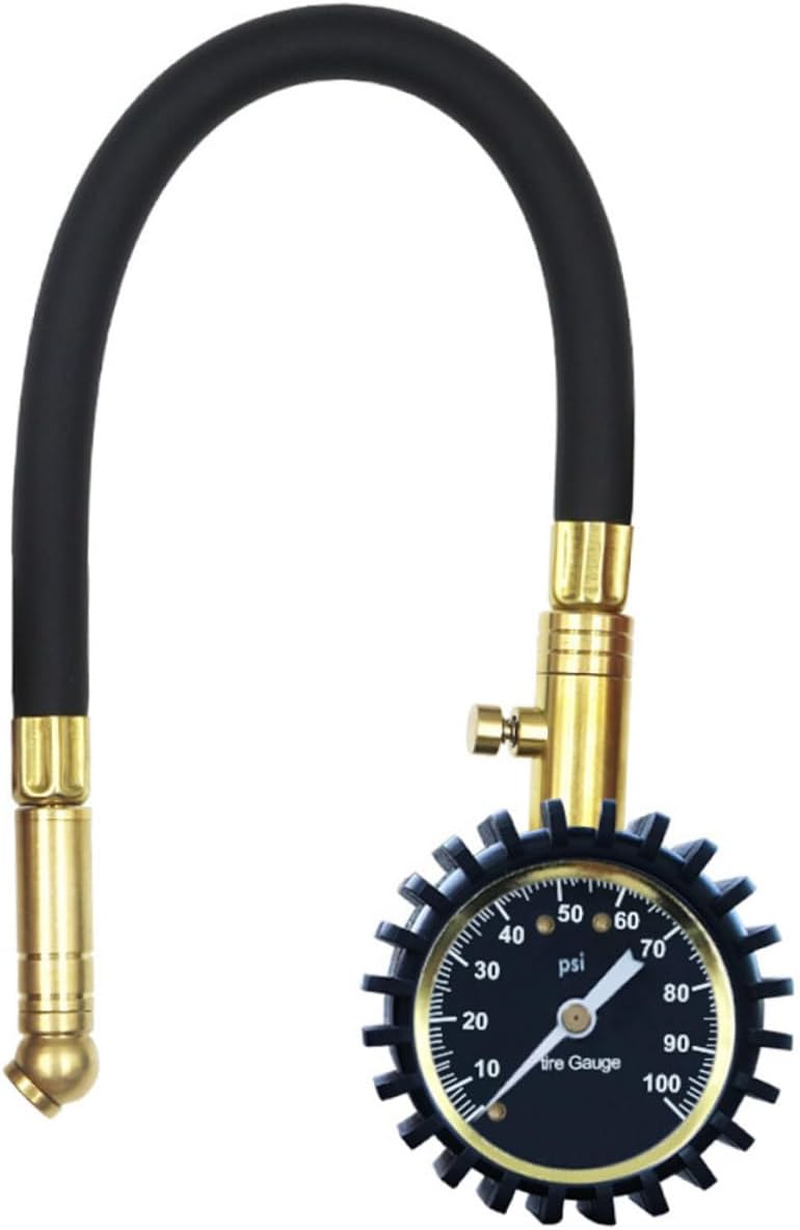 HORIALENCE Car Tire Pressure Gauge Air Tire Compressor with Flexible Copper Gold Tyre Gauge Inflator for Automotive