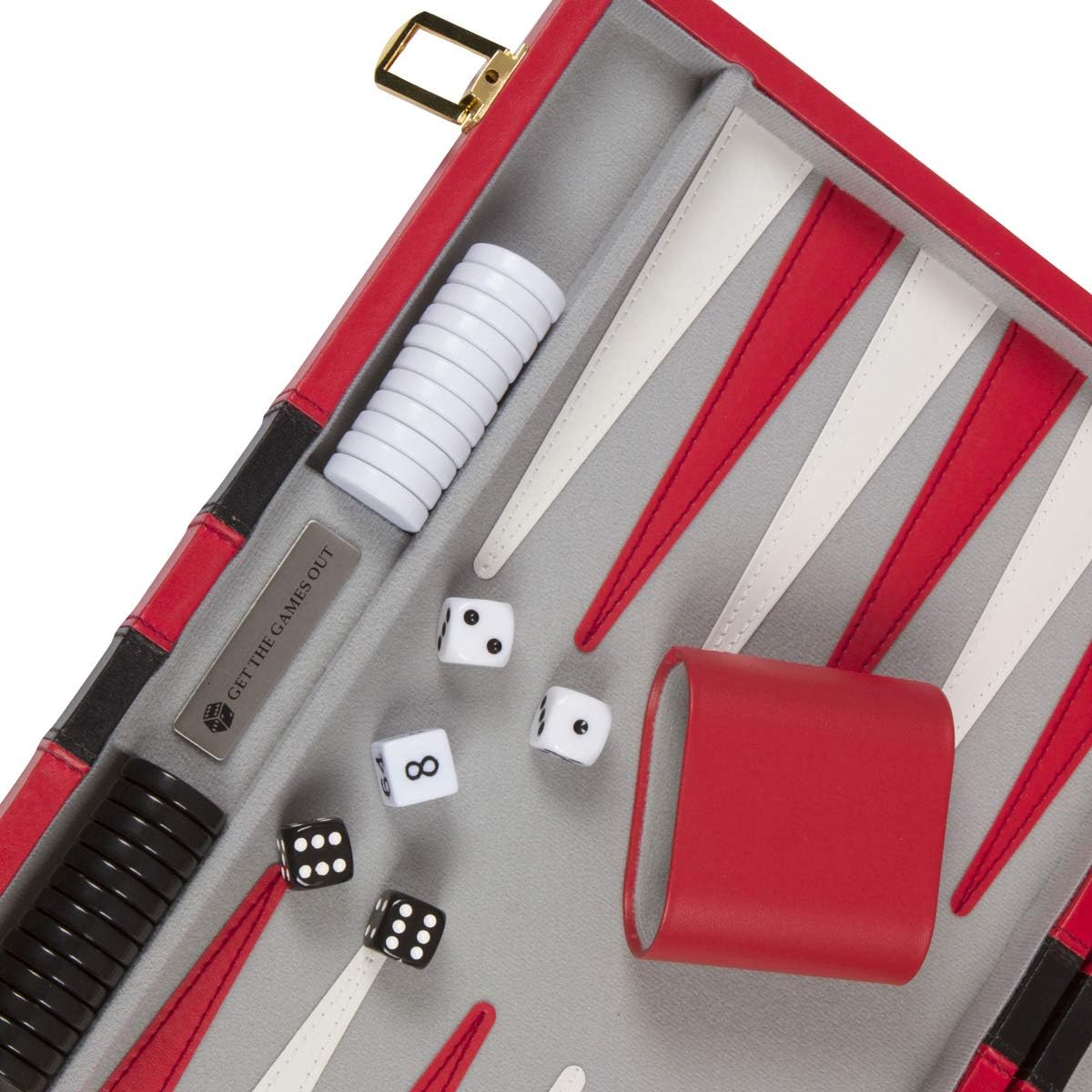 Get the Games Out Top Backgammon Set - Classic Board Game Case - Best Strategy & Tip Guide - Available in Small, Medium and Large Sizes (Red, Small) image number 6