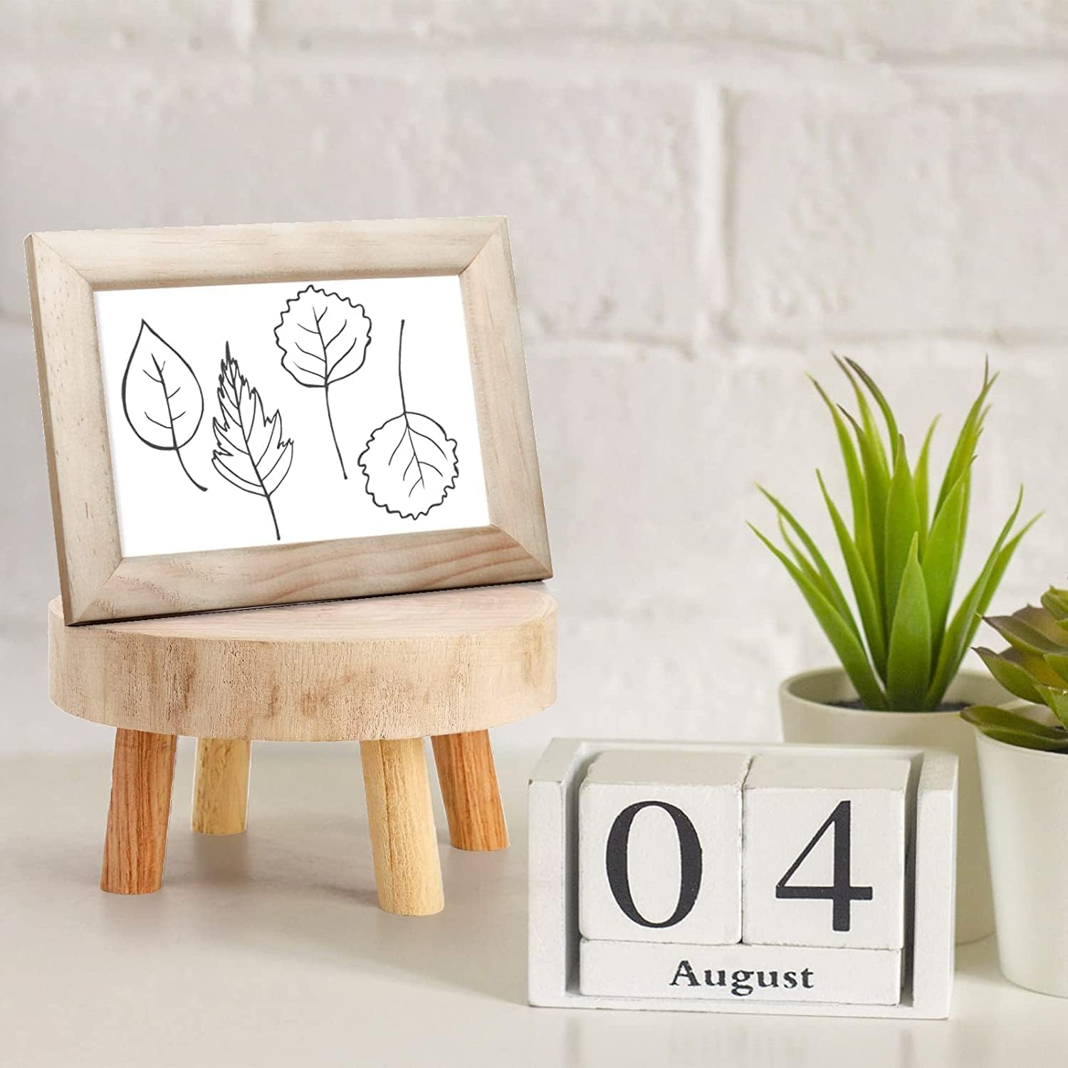 Mini Wooden Stool Display Stand Modern Plant Stand Minimalist Vintage Decor round Decorative Flower Shelf Bonsai Rack Succulents Flower Shelf Decorative Plant Stand for Indoor Outdoor Home Decoration image number 4