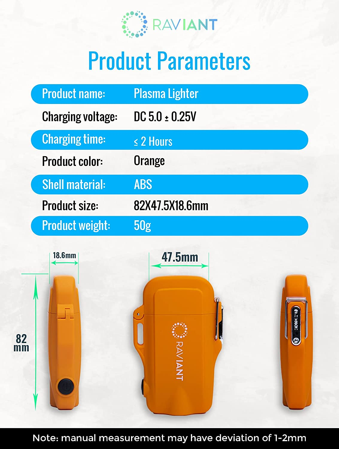 RAVIANT Ligher, Electric Plasma Lighter, Rechargeable Electric Lighter- Flameless Dual Arc Lighter with Emergency Whistle, Flint Rod, and USD Cable for Outdoor Adventures (Orange) [100% Aussie-Owned]