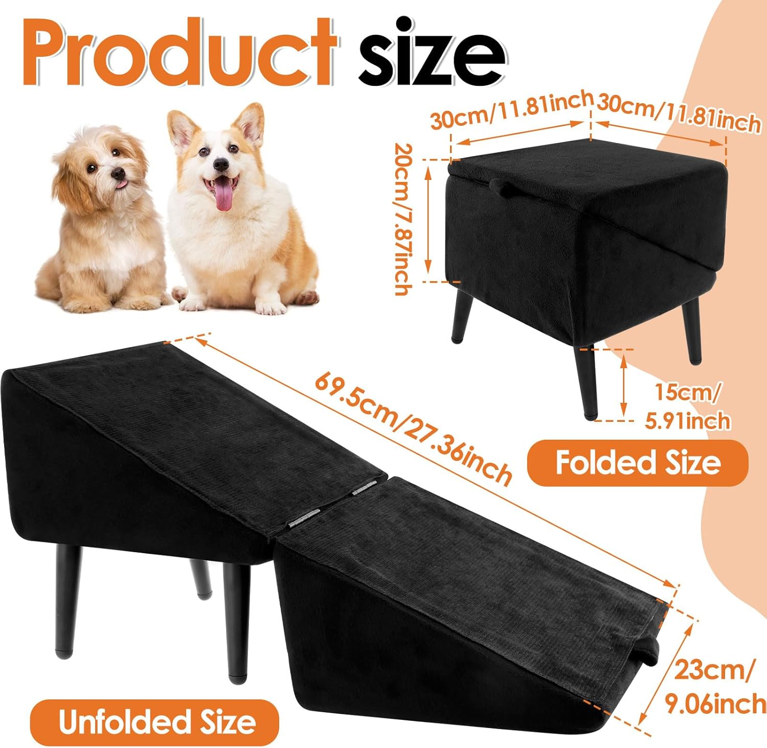 DJAPWPX Split Ottoman Dog Ramp, Folding Dog Ramp Ottoman, Multifunctional Lightweight Pet Step for Home Bed Sofa Couch Car image number 1