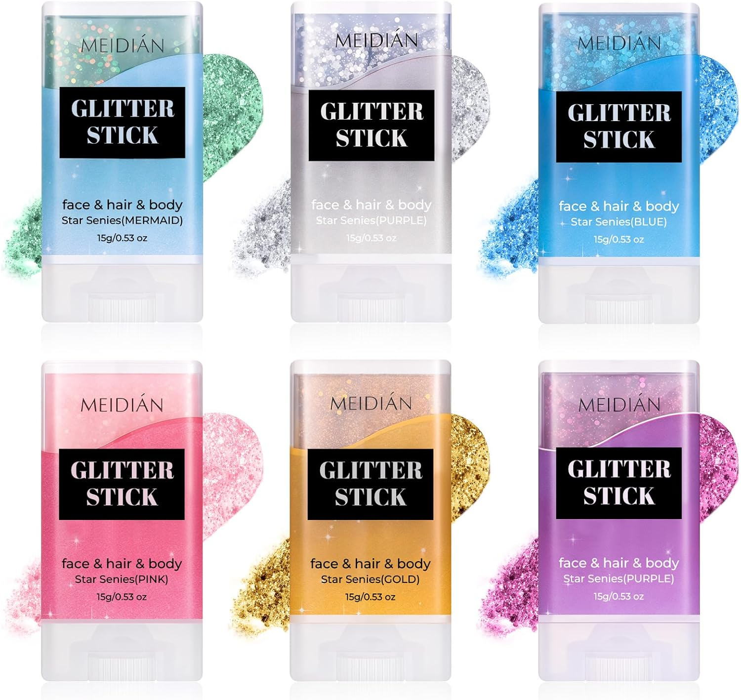 YBUETE Face Body Glitter Stick,6 Colors Hair Body Glitter Stick for Singer Concert Outfit Cosplay Rave Accessories for Women,Glitter Nail Sequins Iridescent Flakes for Festival Rave Halloween Makeup image number 5