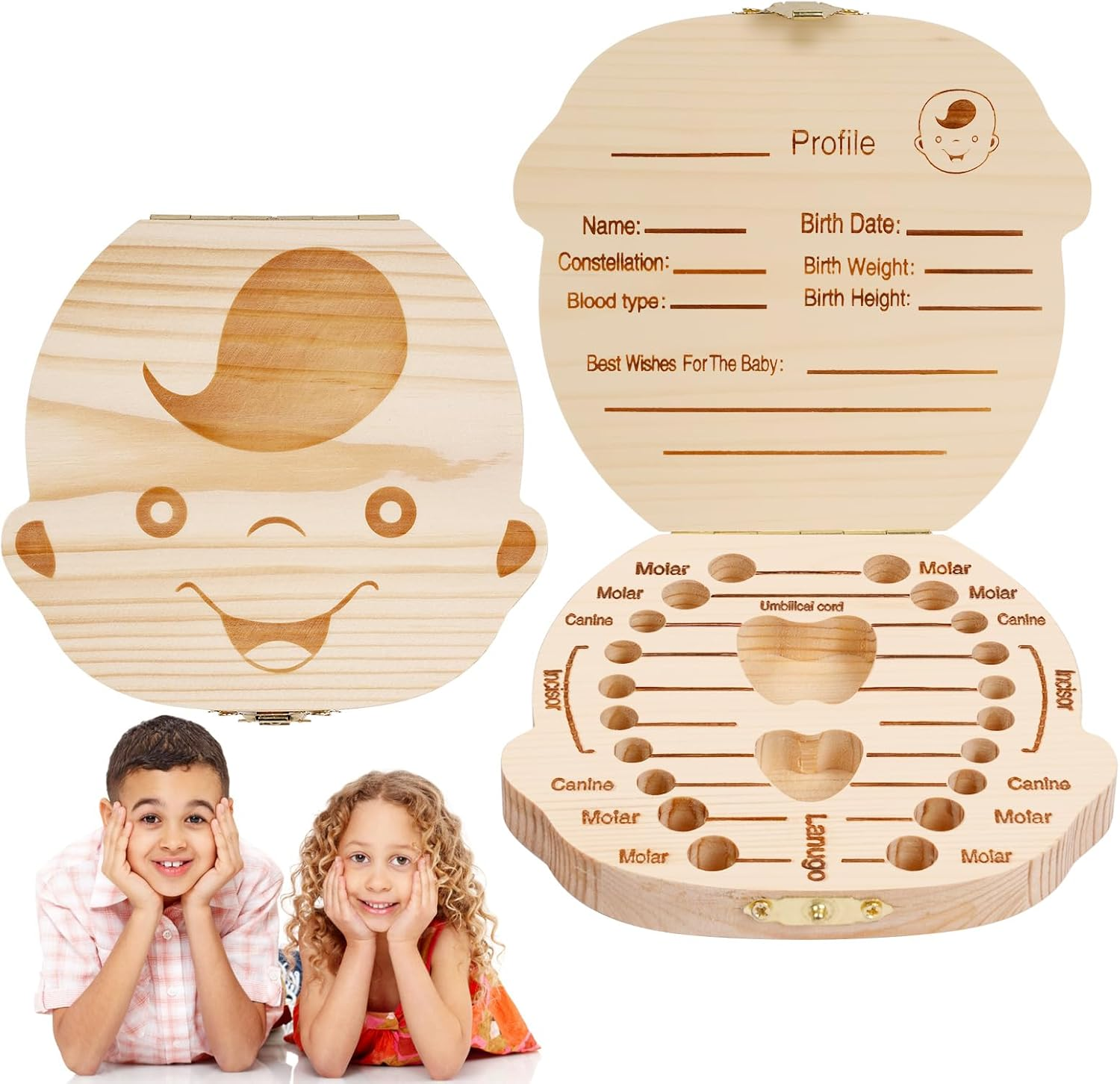 Tooth Fairy Box with Tooth Fairy Bag,Wooden Baby Keepsake Box,Baby Teeth Storage Box for Lost Teeth,Newborn Wood Case for Boys Girls Gift（Fairies）