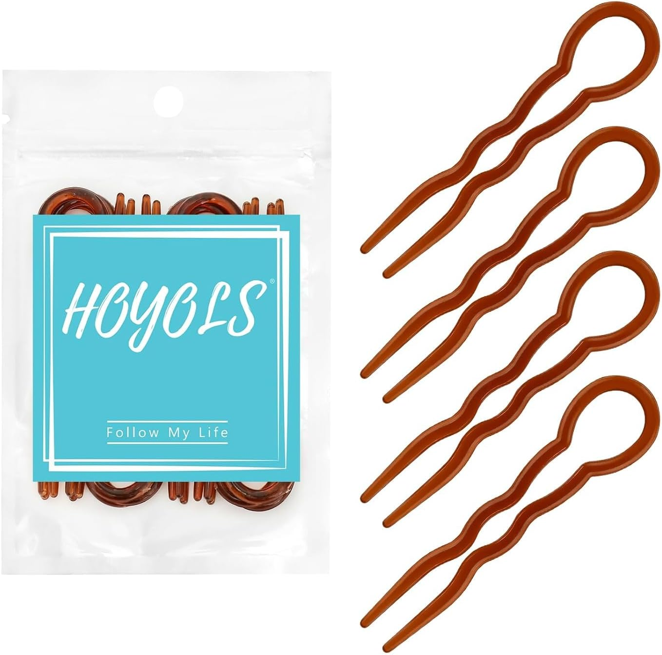 HOYOLS 12 PCS Brown French Hair Pins for Women, 3.5 Inch U Shaped Hair Sticks for Chignon Buns, French Twist Fork Pins Clips, Hairpins for Styling & Updos Hair Accessories