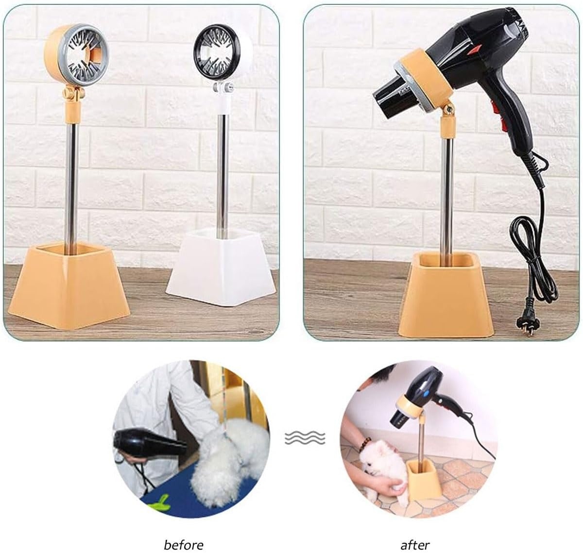 Adjustable Pet Hair Dryer Stand with 180&deg; Rotating Holder, Hands-Free Hair Drying for Dogs and Cats, Stable Base, Flexible Grooming Rack for Pet Bathing and Grooming image number 5