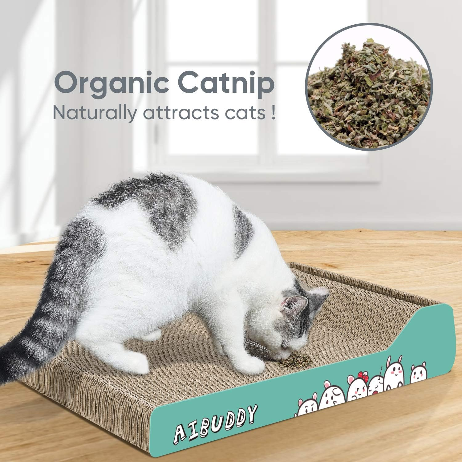 Aibuddy Cat Scratcher, Incline Scratching Pad Reversible Cardboard Lounge Bed with Ball Toy Catnip [ 45X 24 X 8.5 Cm, Superior Cardboard & Construction] image number 4