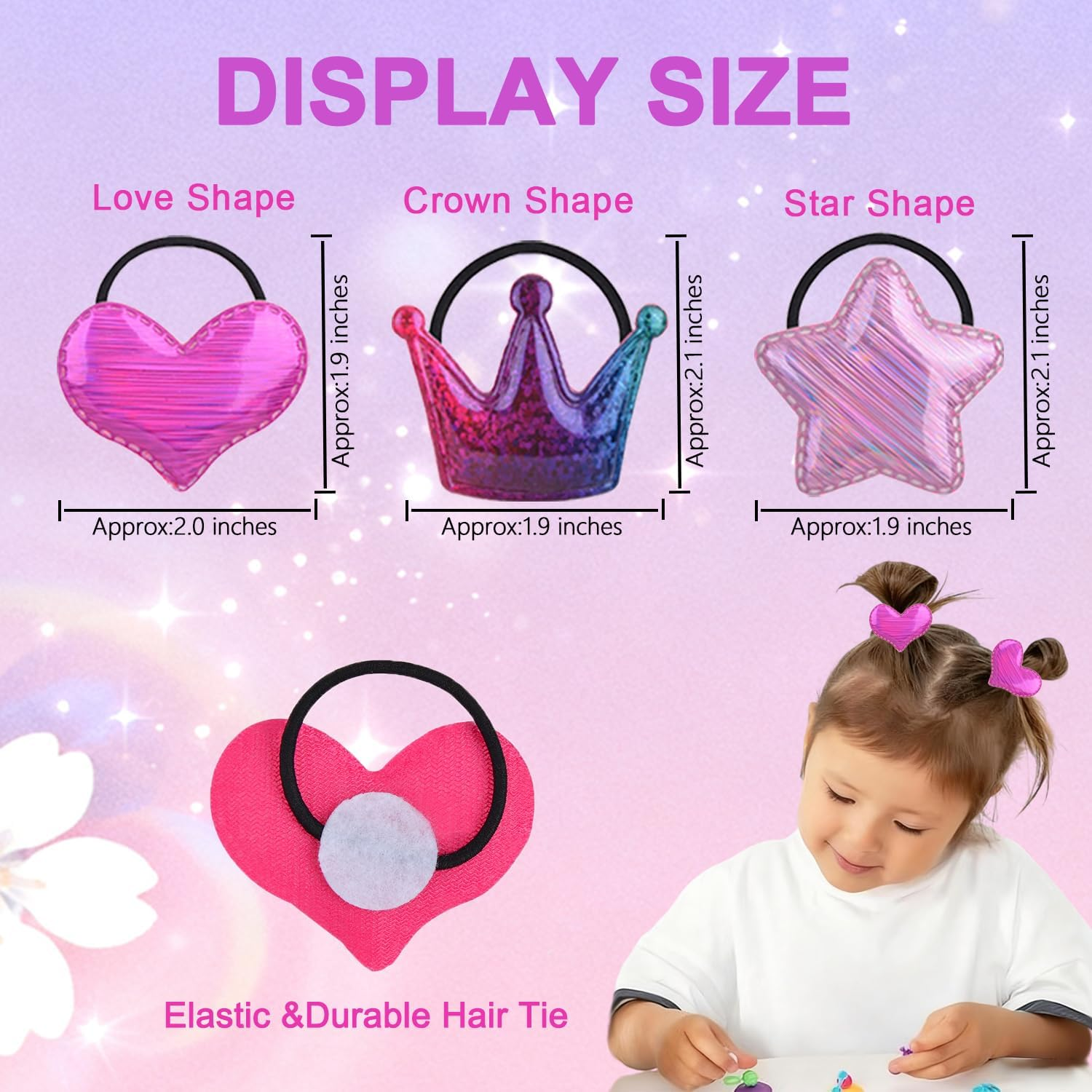 20 Pcs/10 Pairs Glitter Hair Ties for Girls, Sequin Heart Star Crown Baby Girls Hair Scrunchies Elastics Rubber Bands Hair Ropes Ponytail Holders Hair Accessories for Infants Toddlers Kids Teens Women image number 2