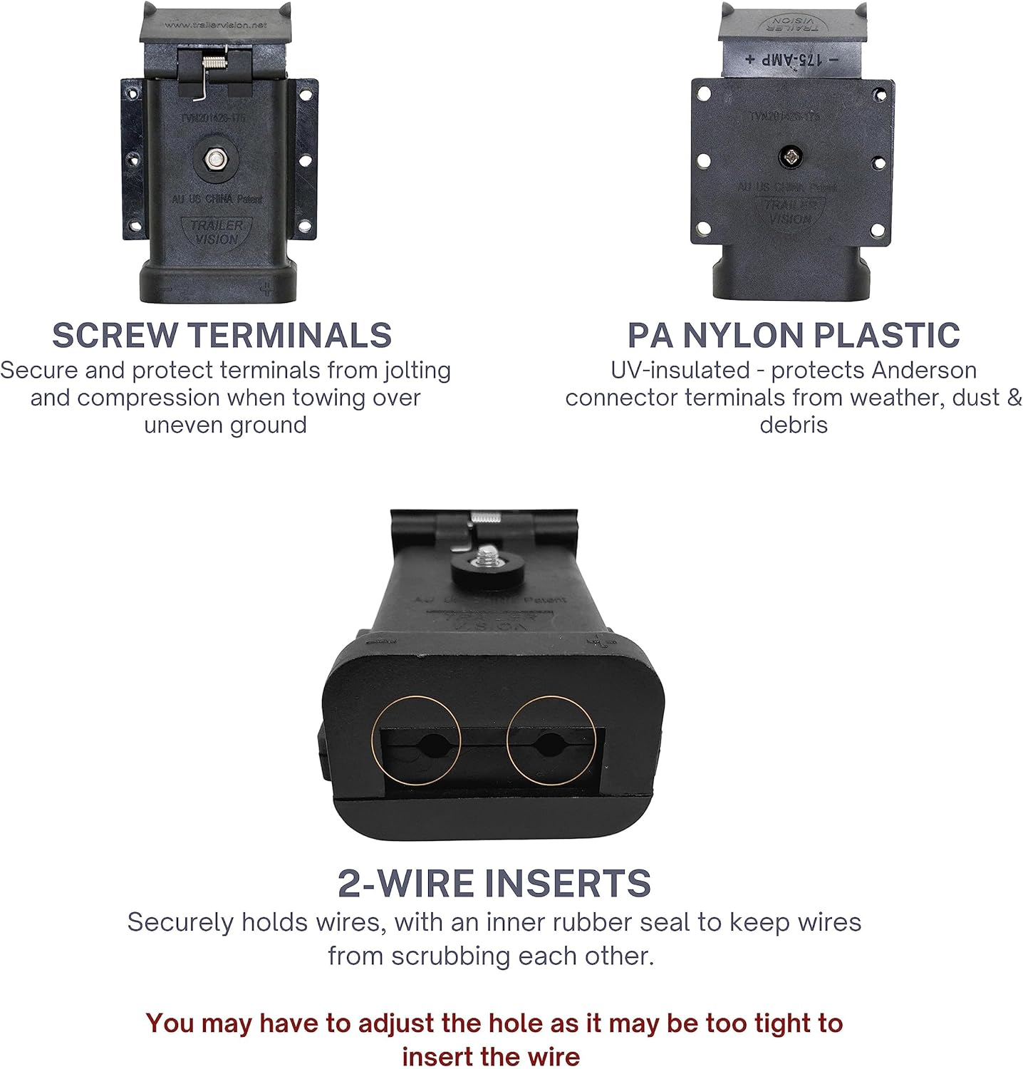 Trailer Vision SB 175 Anderson Plug Mounting Kit - 175 Amp Anderson Connector Type Cover Assembly with LED Indicator - UV Insulated Protection for Solar, Marine, Mobile, Industrial - 175A Black image number 1